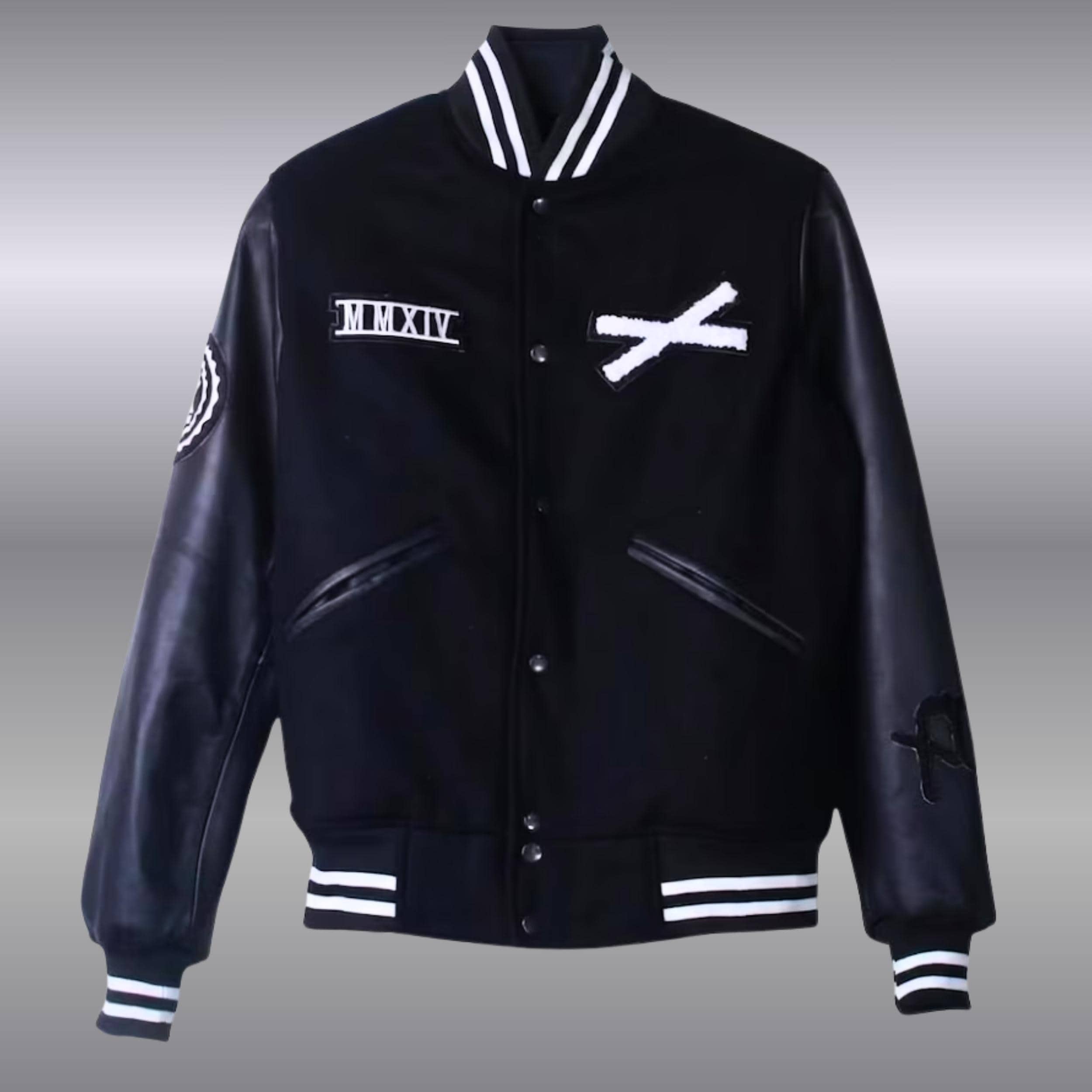 Handmade XO Varsity Jacket | Black Wool & Leather Bomber Jacket | Letterman College Baseball Outerwear | Gift For Him