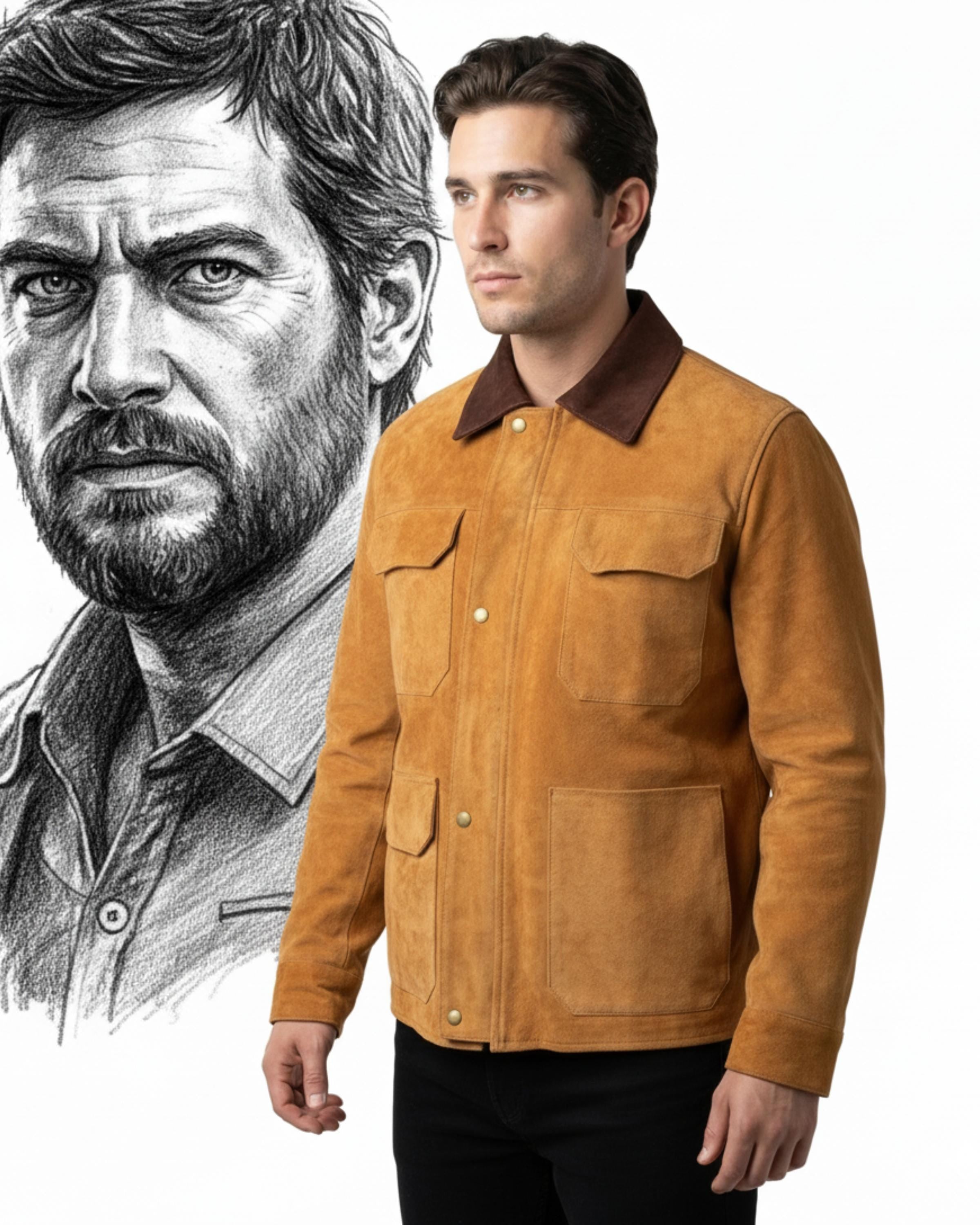 Joel Miller TLOU Jacket | The Last of Us Brown Suede Leather Coat | Handmade Cosplay Costume | Gift for Him