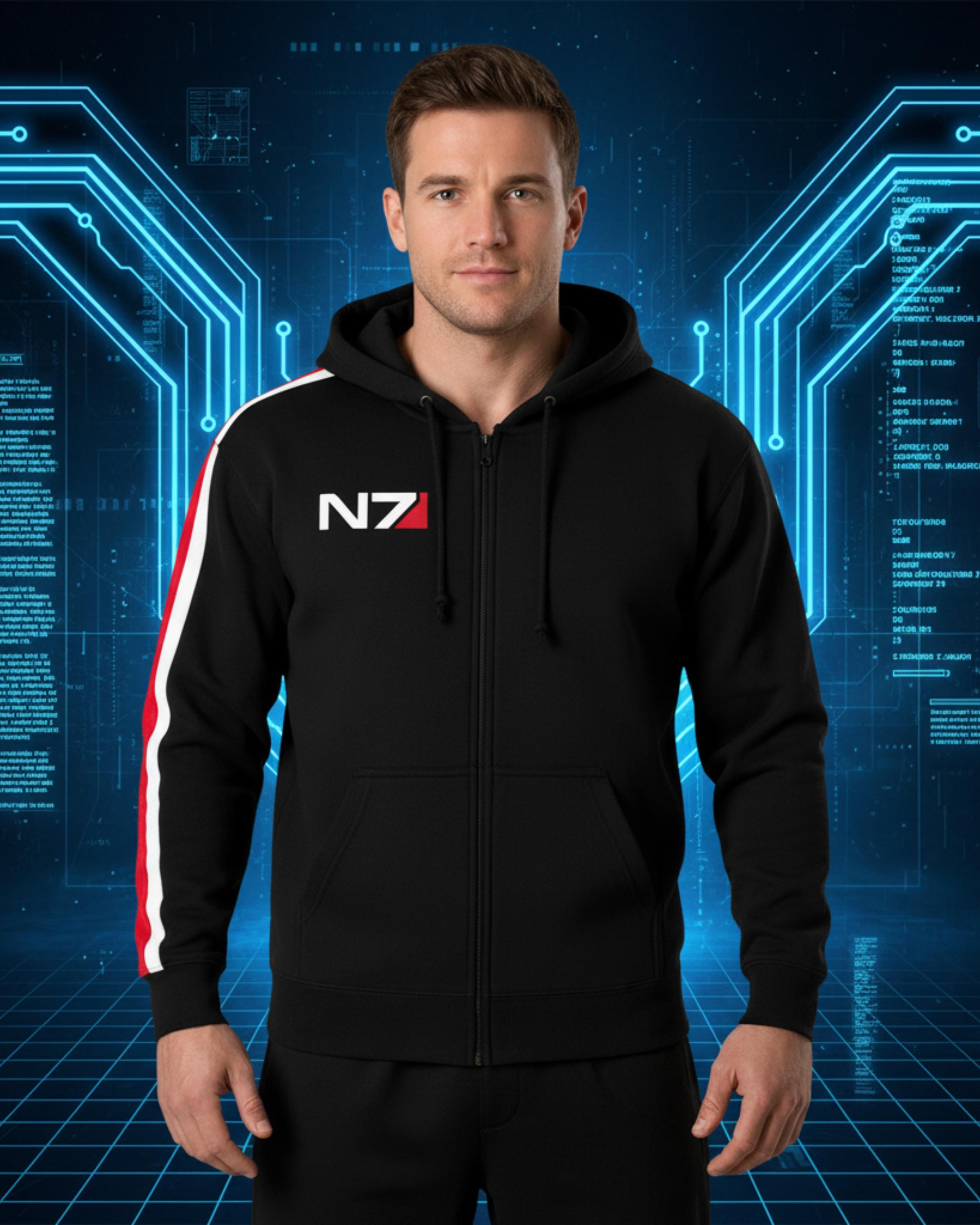 Mass Effect Inspired N7 Hoodie | Commander Shepard Style Zip-Up Cosplay Sweatshirt