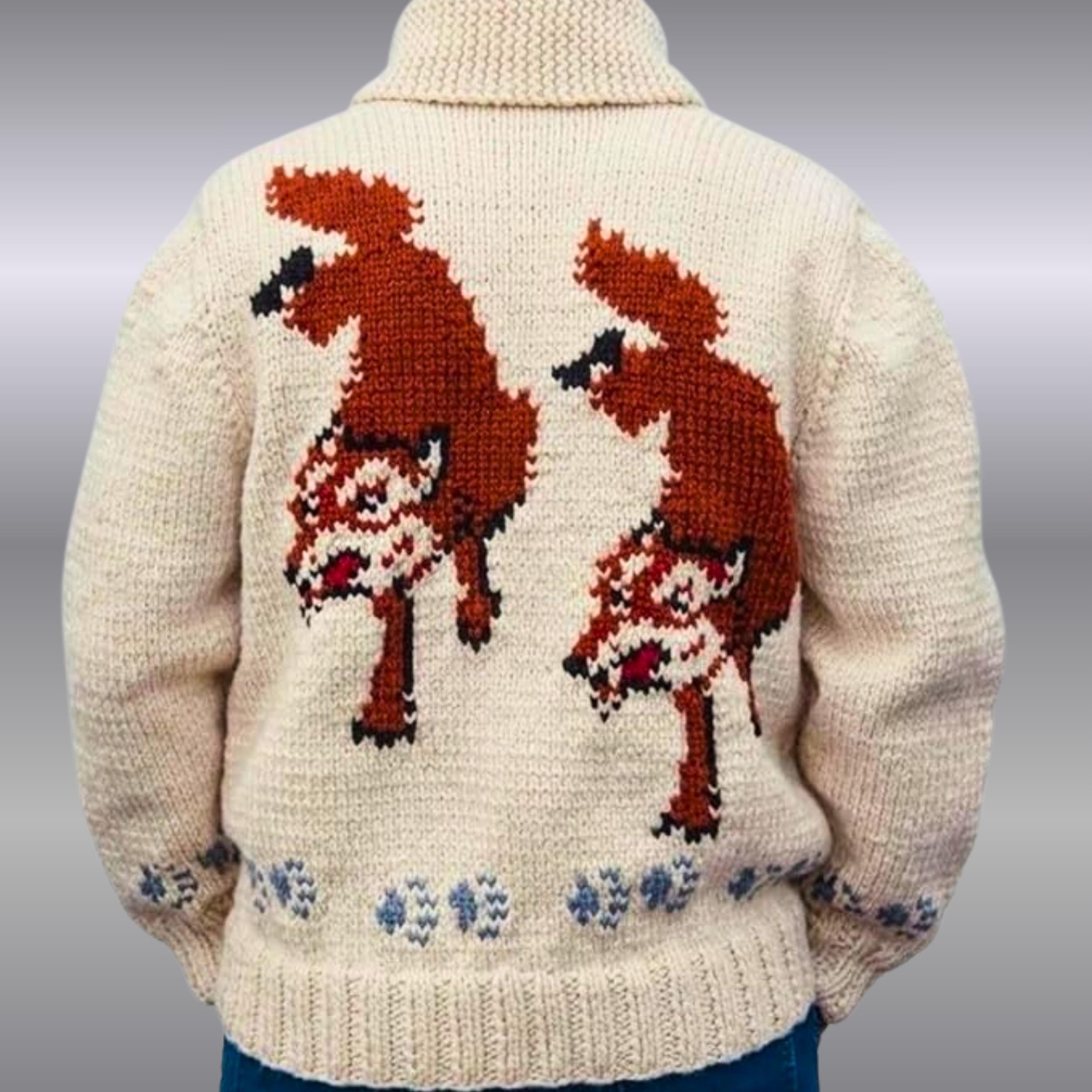 Handmade Wool Wolf Cardigan Sweater | Mary Maxim Inspired Nordic Knit Jacket