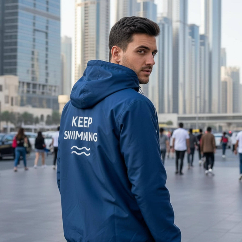 Handmade Keep Swimming Blue Jacket | Kpop Inspired Streetwear Hoodie |  Track Outerwear | Unisex Zip Up Jacket | Gift for Boyfriend