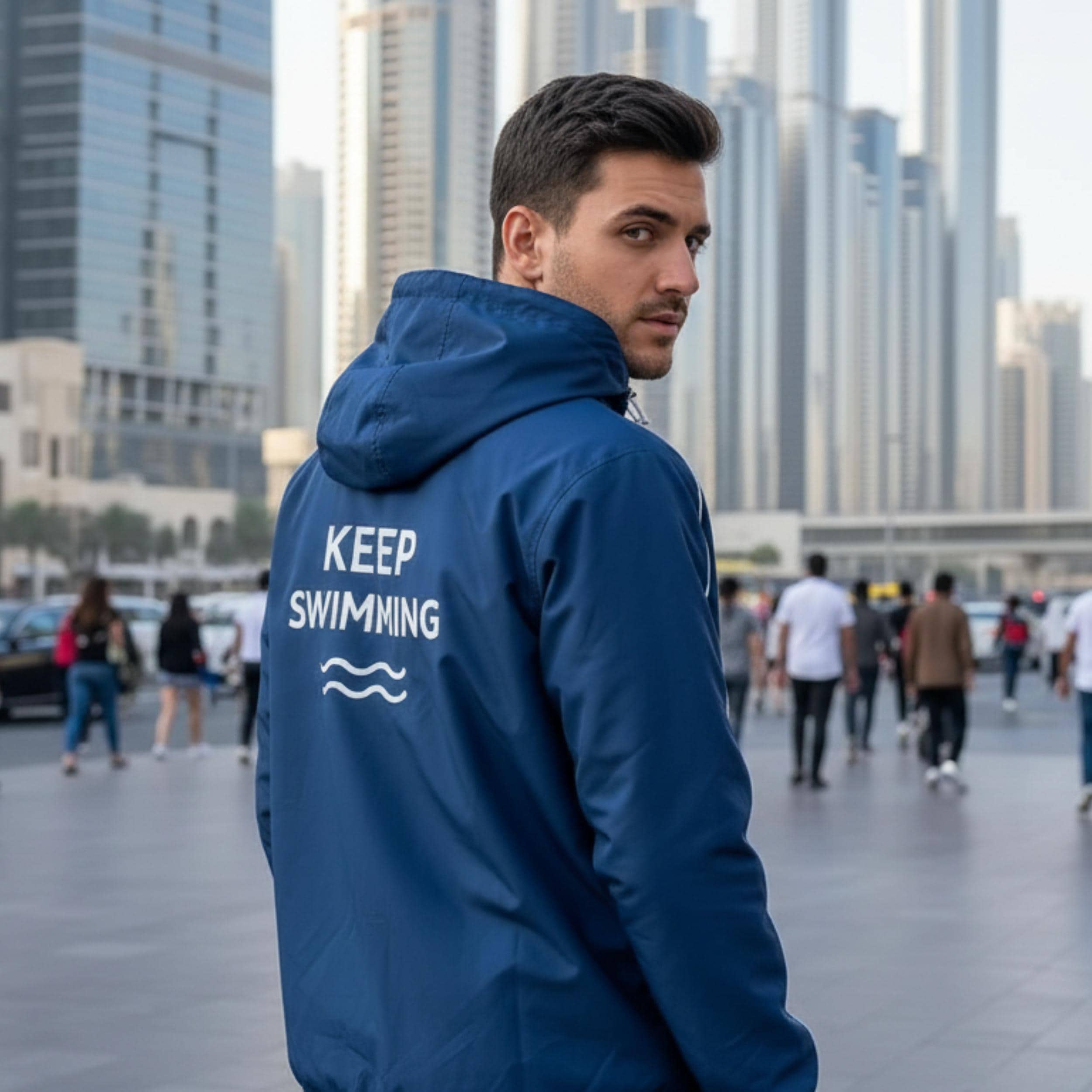 Handmade Keep Swimming Blue Jacket | Kpop Inspired Streetwear Hoodie |  Track Outerwear | Unisex Zip Up Jacket | Gift for Boyfriend