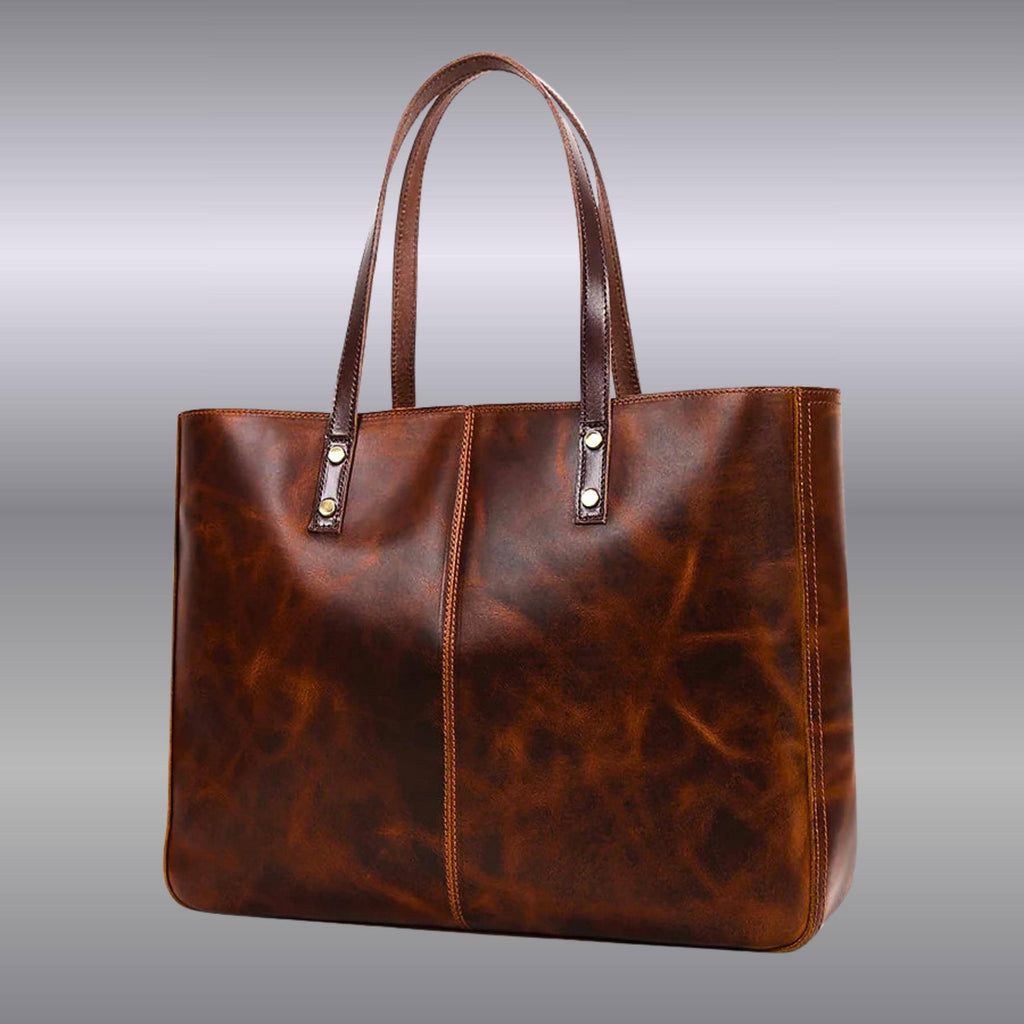 Personalized Full Grain Leather Tote for Women | Large Work & Laptop Shoulder Bag | Handmade Business Purse | Gift for Her