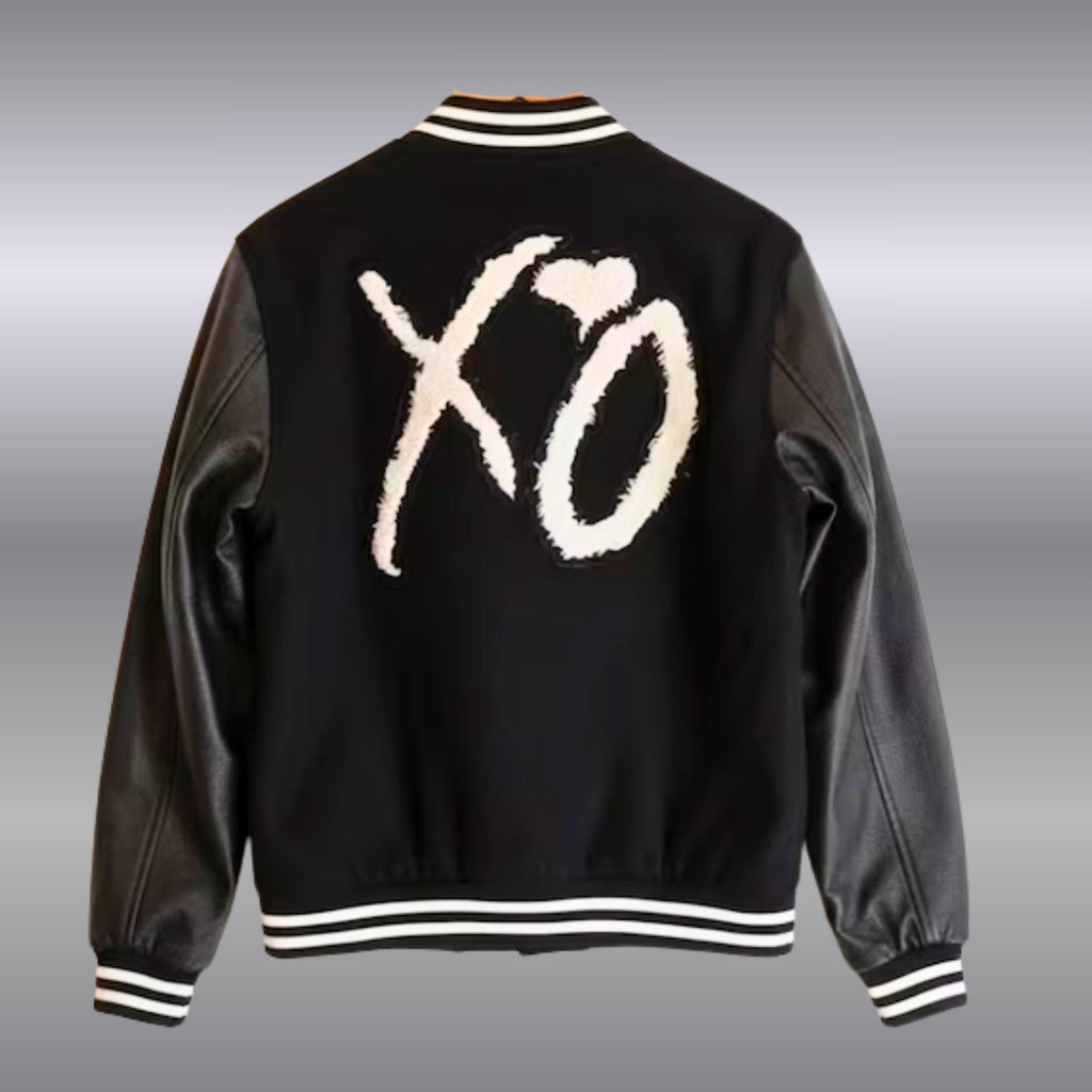 Handmade XO Varsity Jacket | Black Wool & Leather Bomber Jacket | Letterman College Baseball Outerwear | Gift For Him