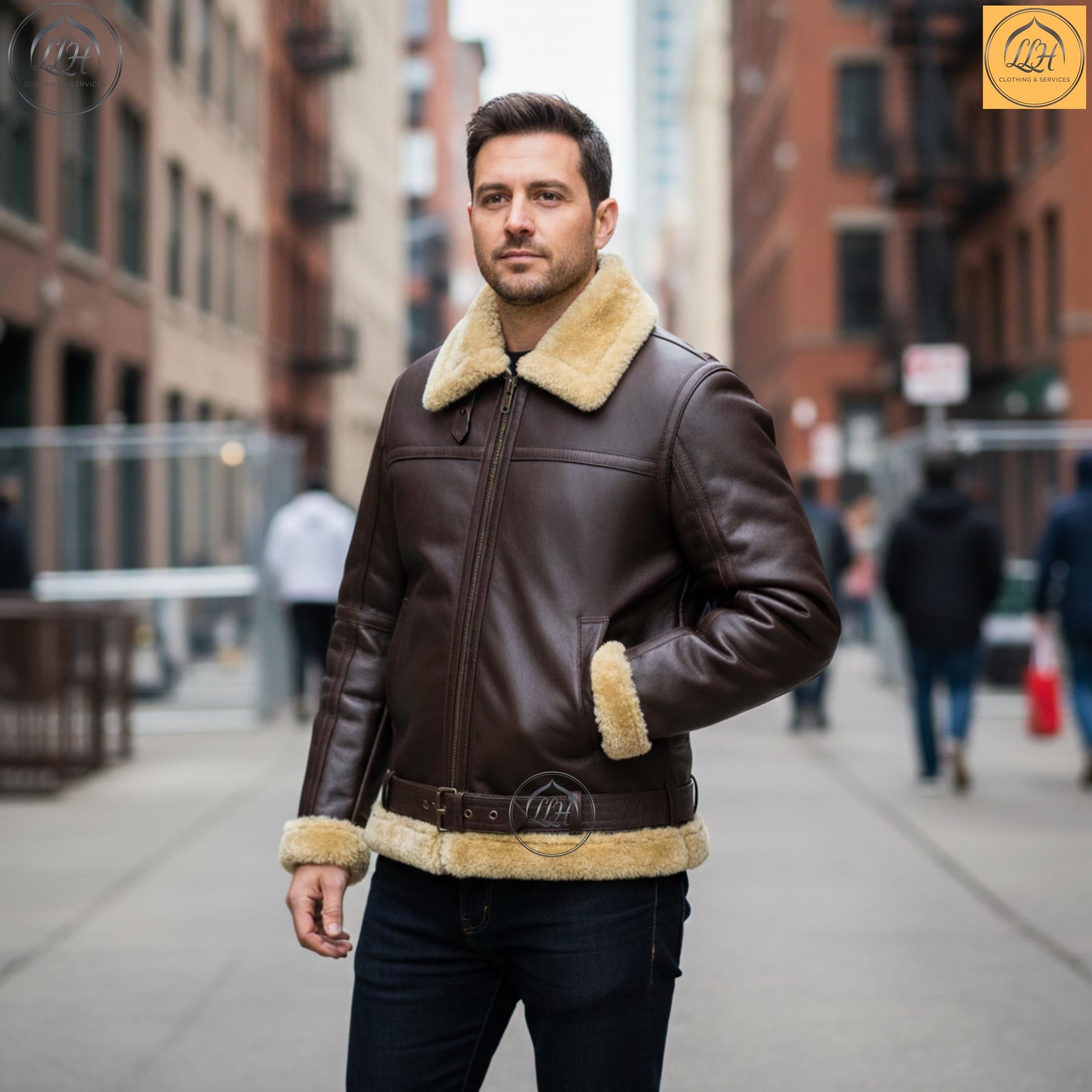 Men’s Handmade Golden Shearling Sheepskin Natural Leather Jacket | Winter Outerwear