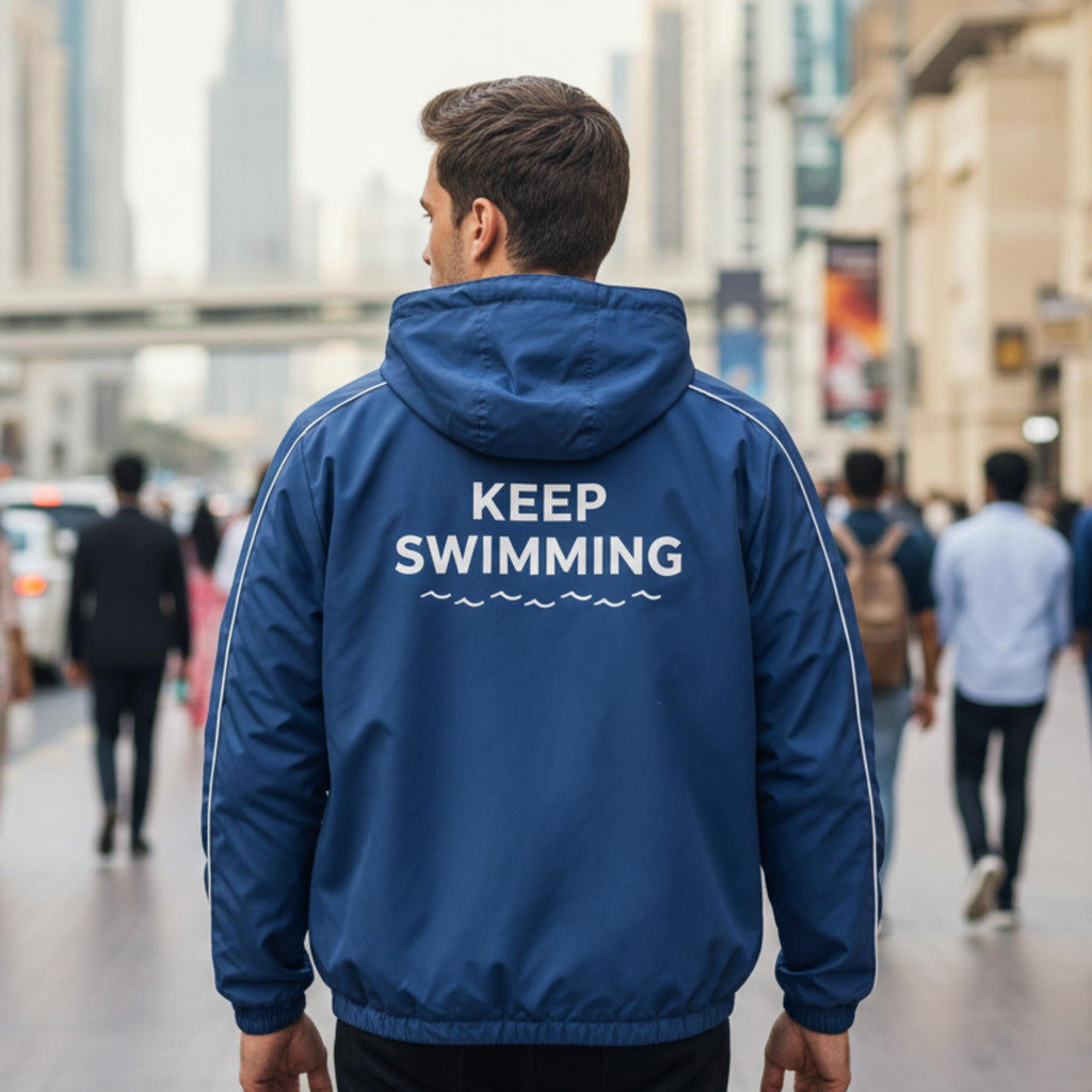 Handmade Keep Swimming Blue Jacket | Kpop Inspired Streetwear Hoodie |  Track Outerwear | Unisex Zip Up Jacket | Gift for Boyfriend