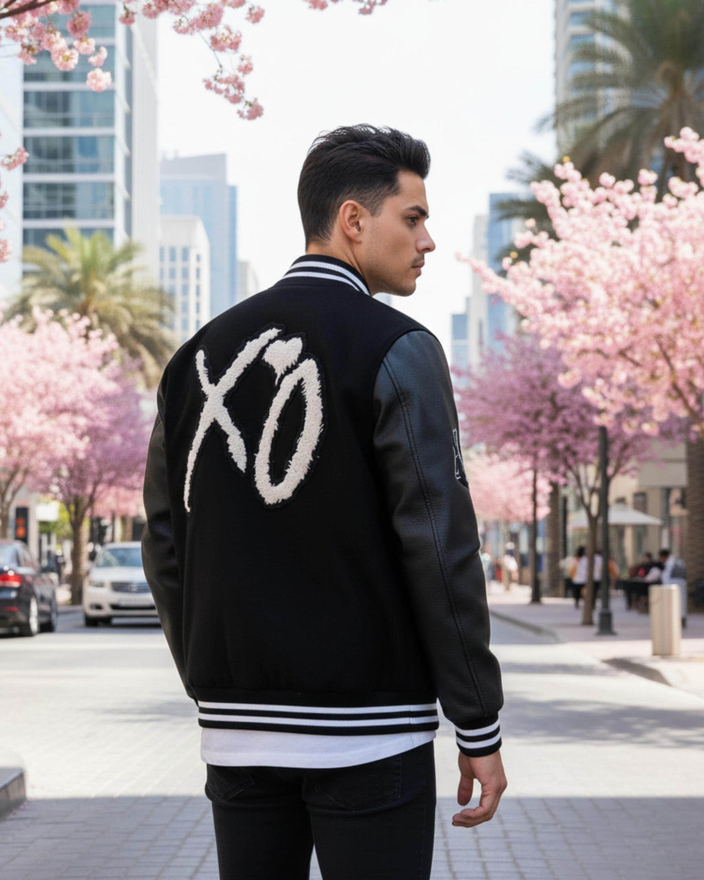 Handmade XO Varsity Jacket | Black Wool & Leather Bomber Jacket | Letterman College Baseball Outerwear | Gift For Him