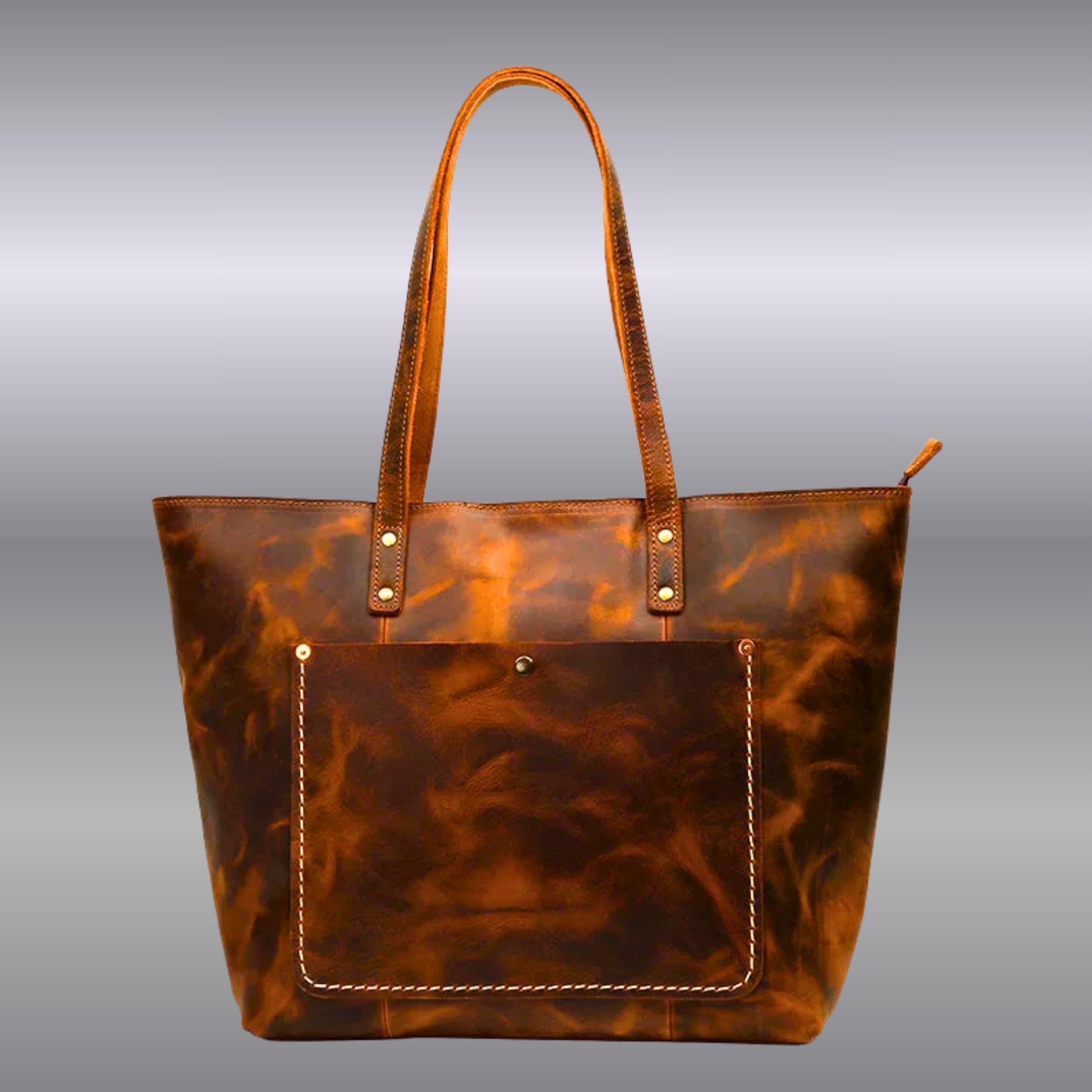 Personalized Full Grain Leather Tote for Women | Large Work & Laptop Shoulder Bag | Handmade Business Purse | Gift for Mom Girlfriend