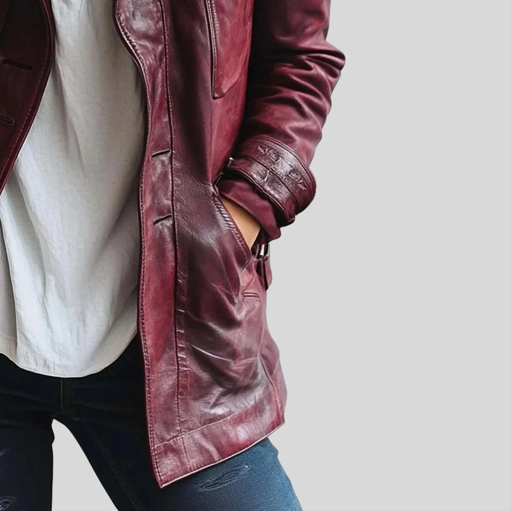 Women’s Vintage Burgundy Lambskin Leather Jacket | Handmade Distressed Winter Outfit