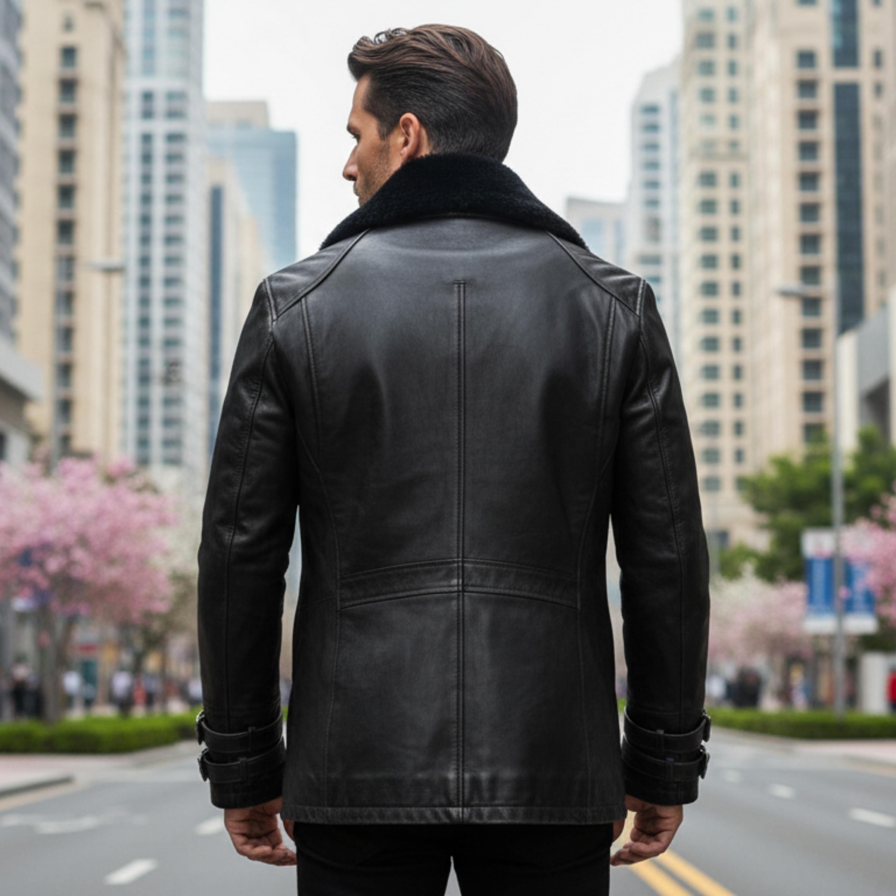 RE9 Leon S Kennedy Black Leather Trench Jacket with Fur Collar | Resident Evil Requiem Cosplay Leather Coat
