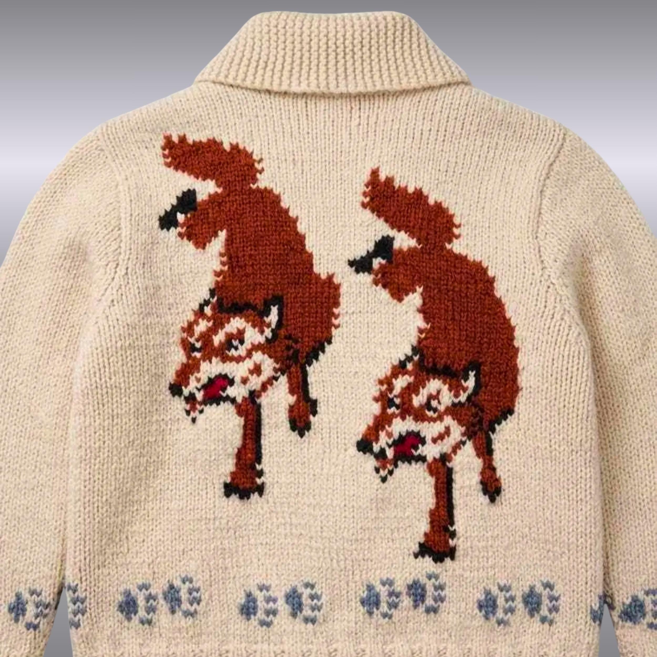 Handmade Wool Wolf Cardigan Sweater | Mary Maxim Inspired Nordic Knit Jacket