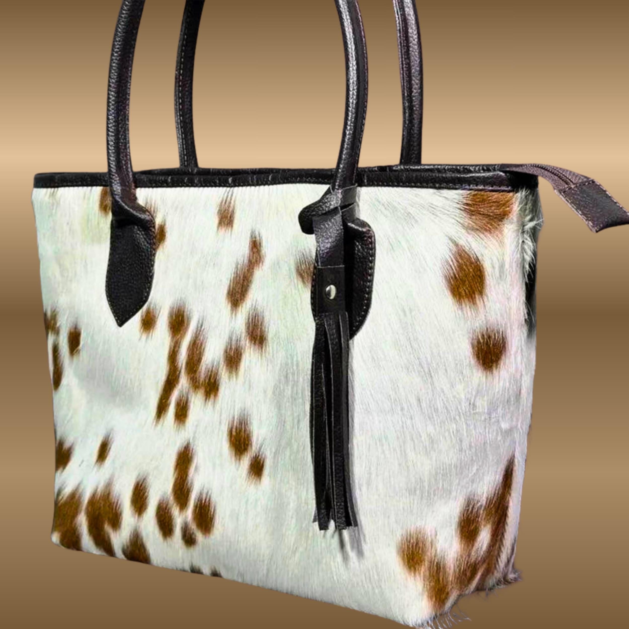 Handmade Hair-On Cowhide Leather Tote Bag | Western Boho Cowhide Shoulder Purse | Large Everyday Handbag