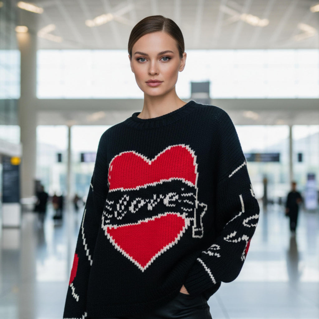 Eve Hewson Bad Sister Sweater | Oversized Heart Knit Jumper | Valentine’s Love Y2K Pullover