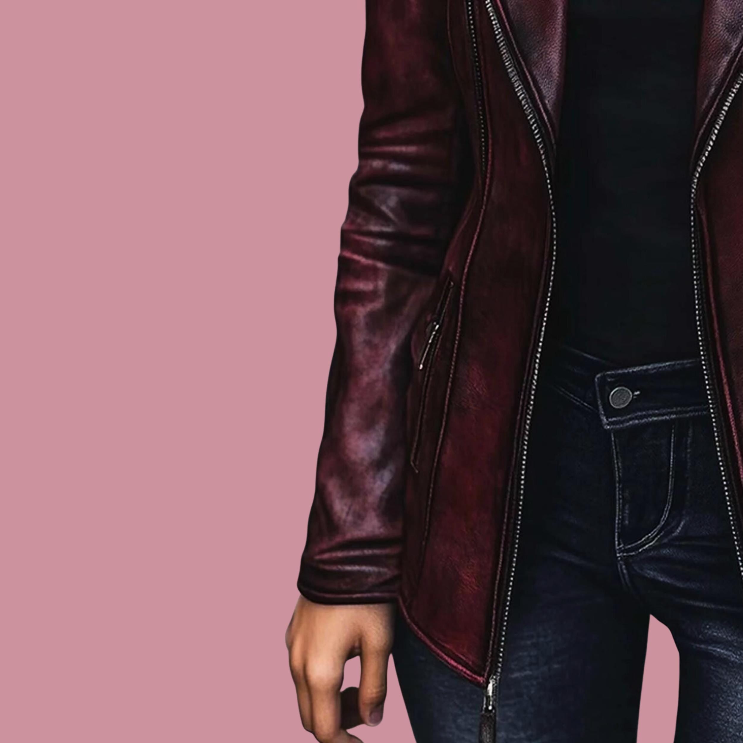 Women's Vintage Burgundy Natural Leather Jacket | Handmade Retro Coat