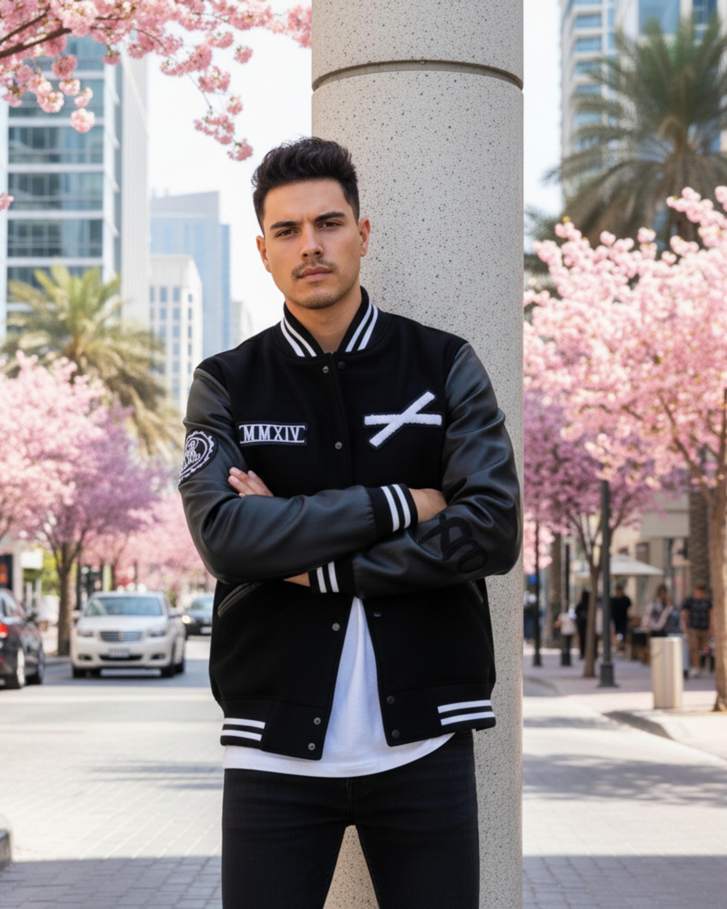 Handmade XO Varsity Jacket | Black Wool & Leather Bomber Jacket | Letterman College Baseball Outerwear | Gift For Him