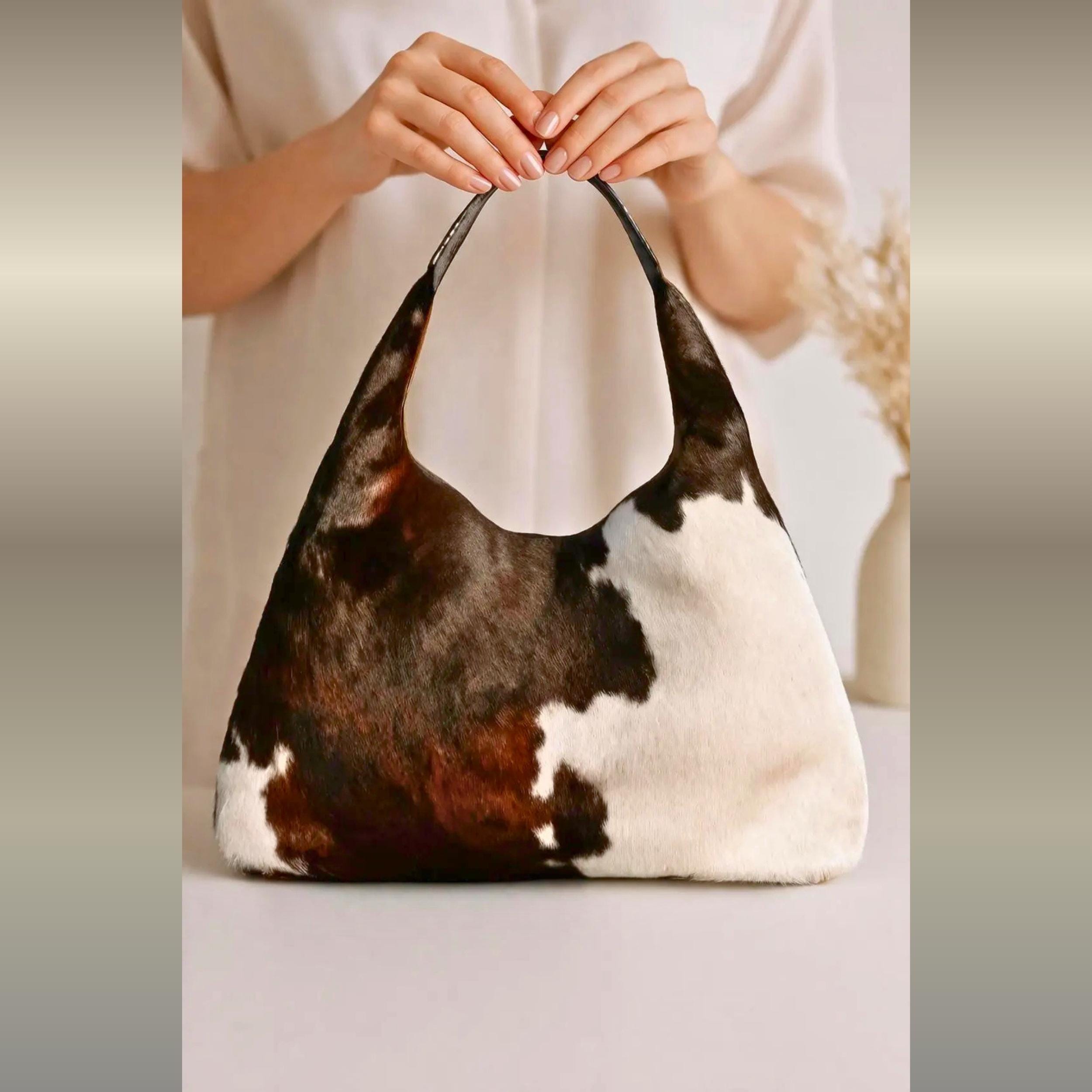 Cow Print Leather Hobo Bag for Women | Cowhide Shoulder Bag | Western Slouchy Tote | Large Everyday Handbag | Gift for Her