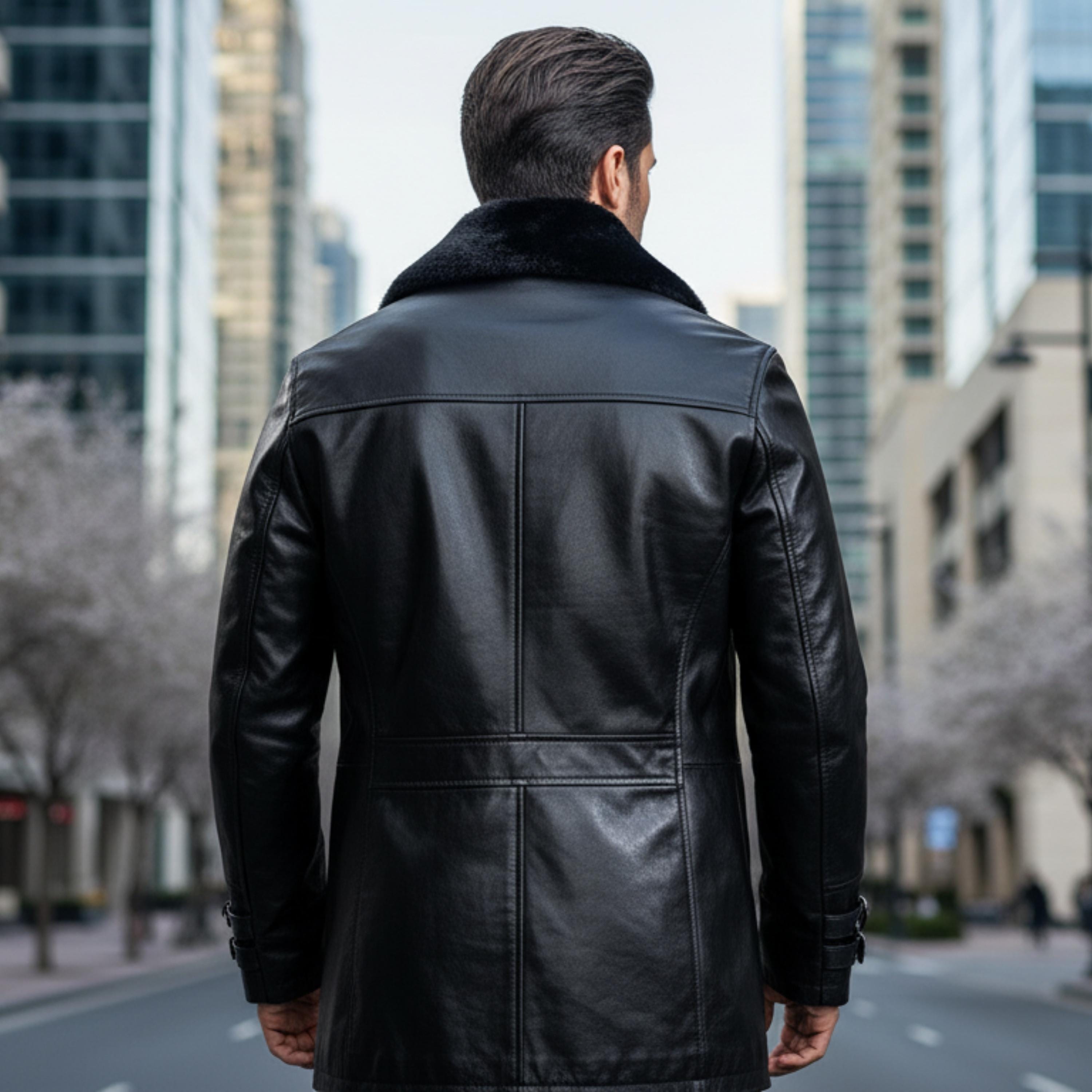 RE9 Leon S Kennedy Black Leather Trench Jacket with Fur Collar | Resident Evil Requiem Cosplay Leather Coat