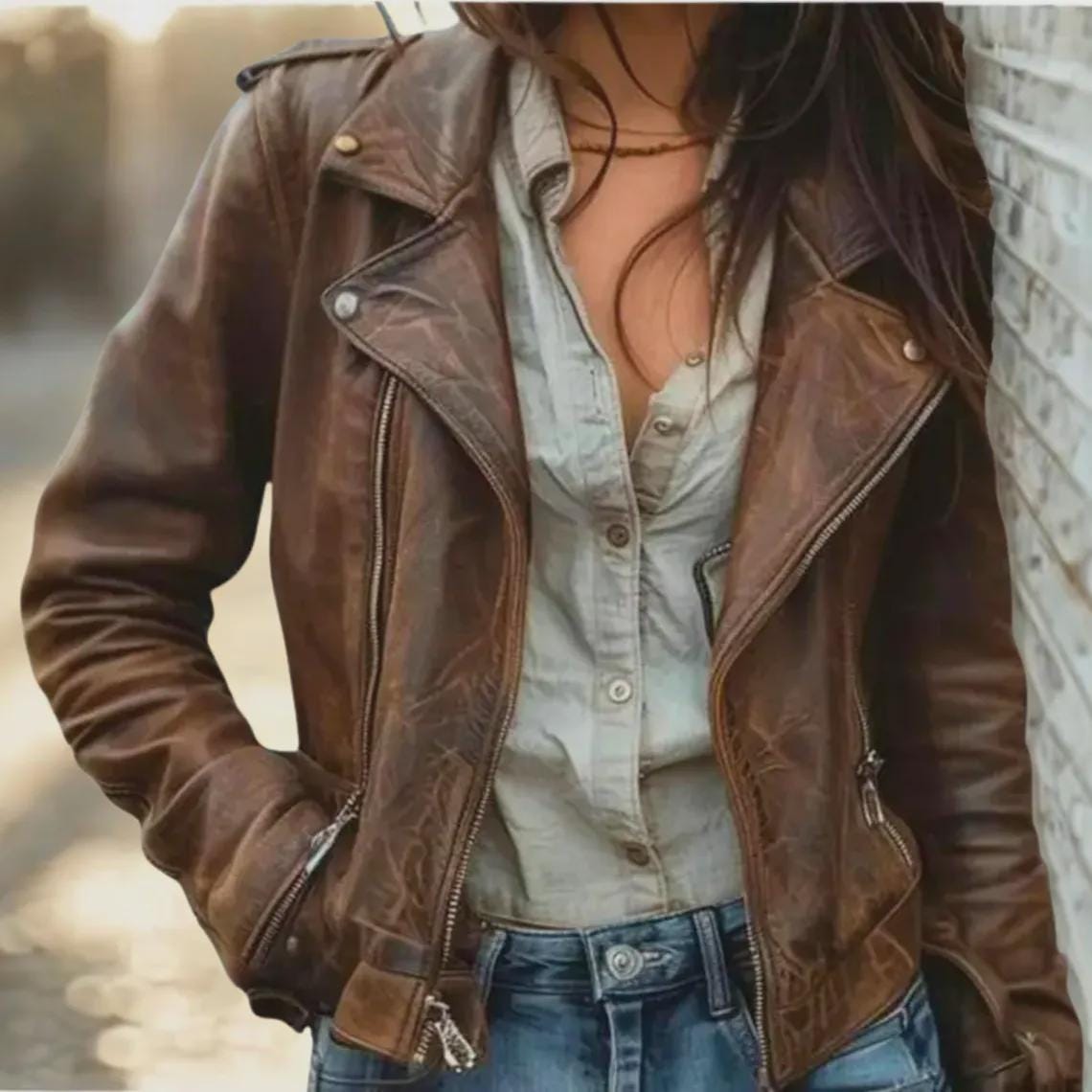 Women’s Brown Lambskin Leather Jacket | Vintage Distressed Biker Style | Handmade Real Leather Outerwear | Gift for her