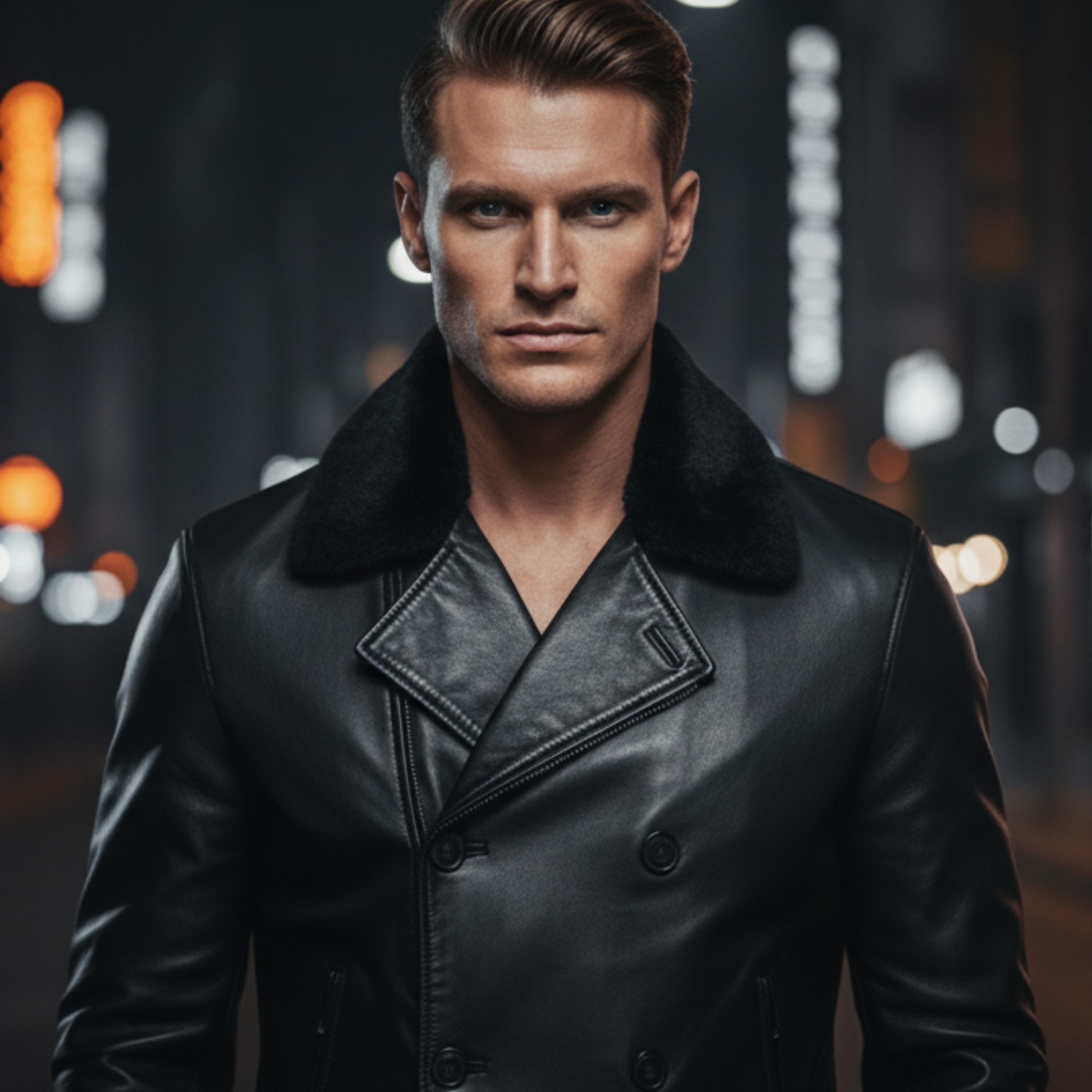 RE9 Leon S Kennedy Black Leather Trench Jacket with Fur Collar | Resident Evil Requiem Cosplay Leather Coat