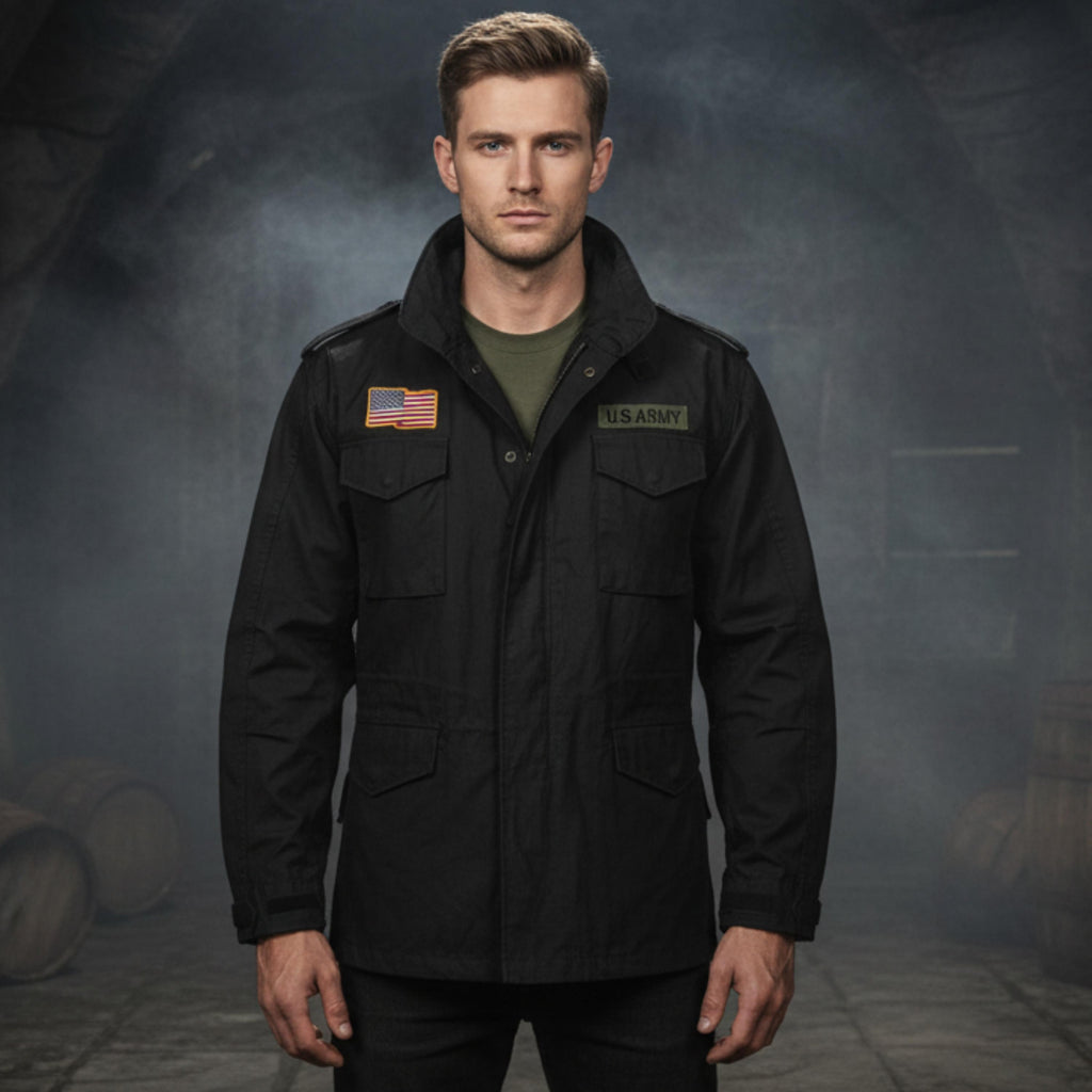 Mens John Rambo First Blood Sylvester Stallone Jacket | M65 Military US Army Olive Green Black Cotton Coat