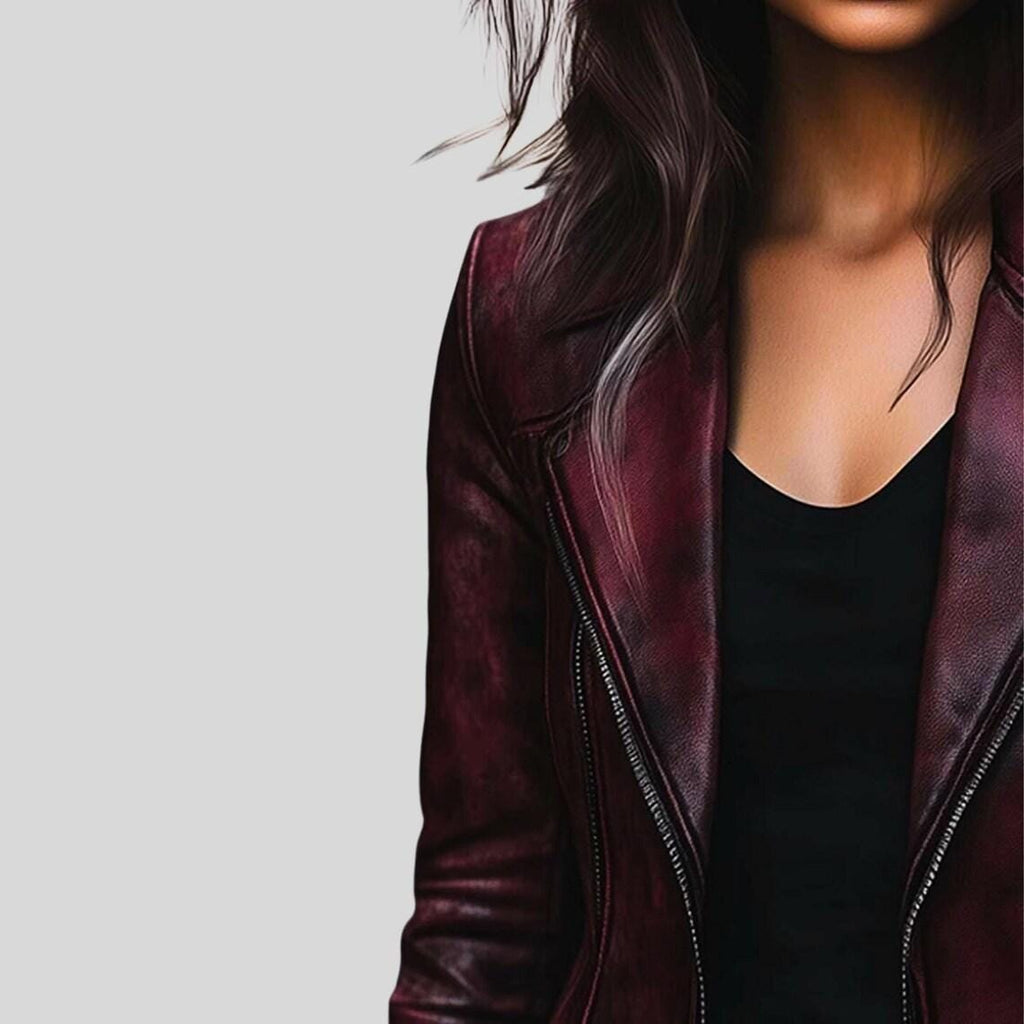 Women's Vintage Burgundy Natural Leather Jacket | Handmade Retro Coat