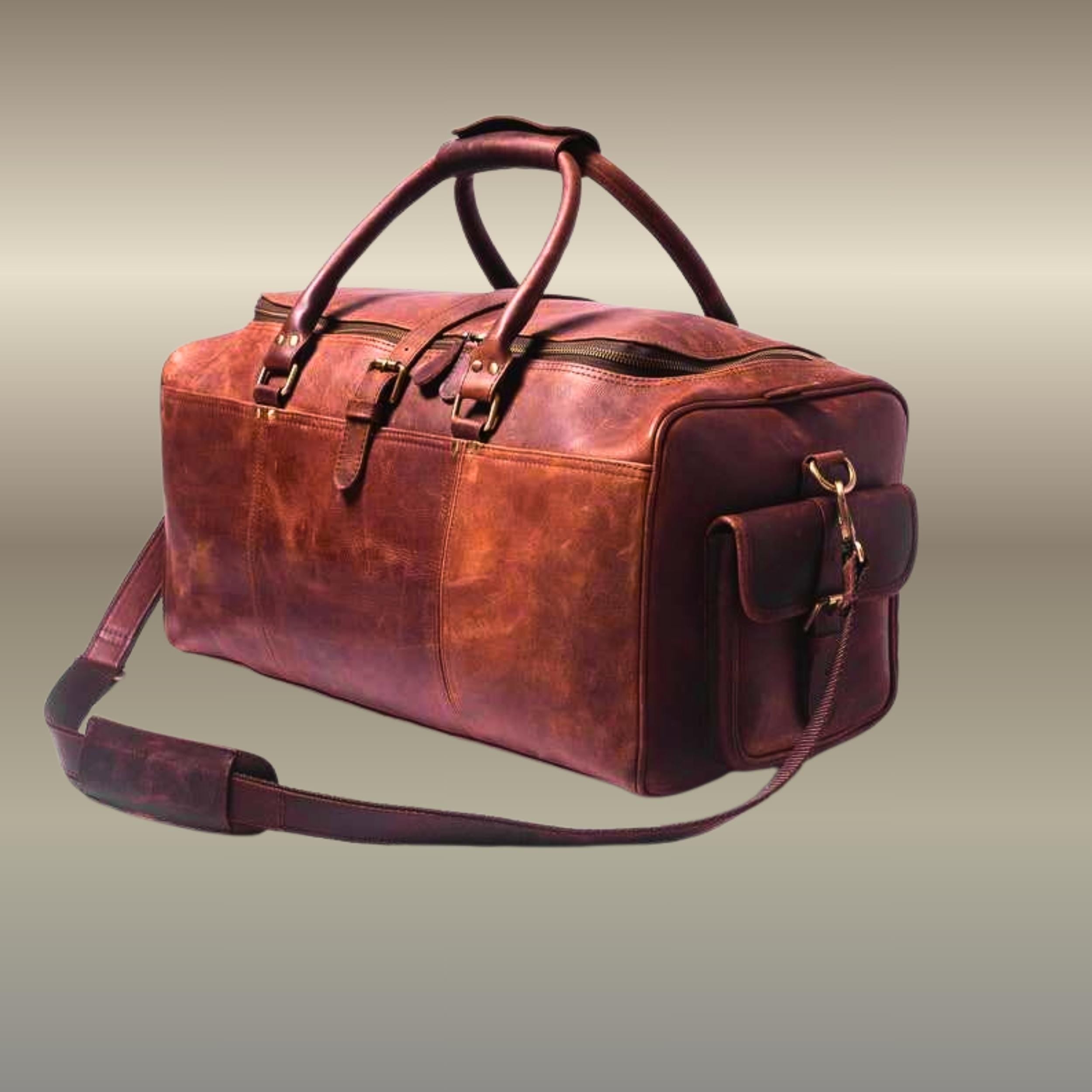 Personalized Full Grain Leather Duffel Bag Handmade Weekender Travel Bag Vintage Brown Men’s Overnight Gym Holdall Gift for Him