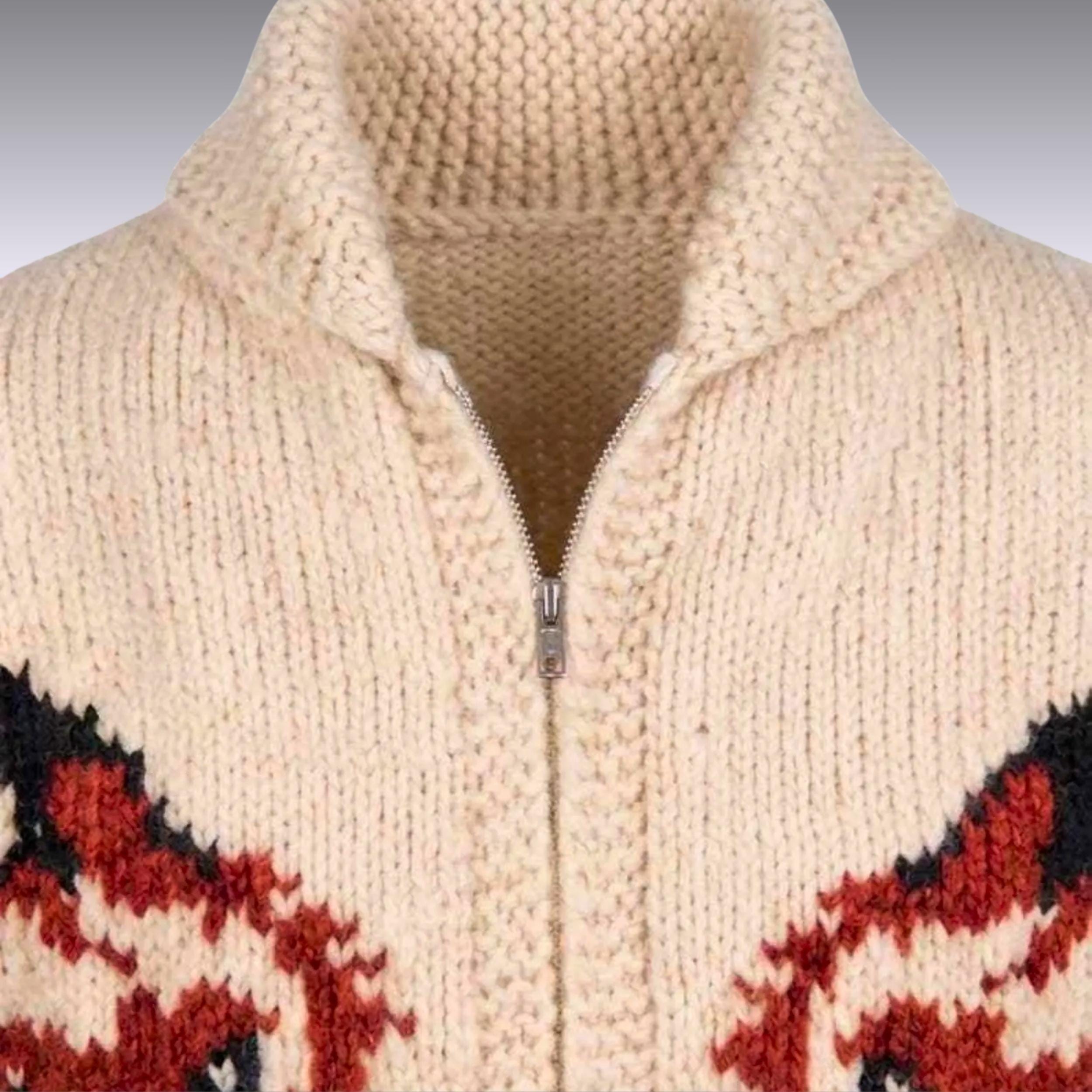 Handmade Wool Wolf Cardigan Sweater | Mary Maxim Inspired Nordic Knit Jacket