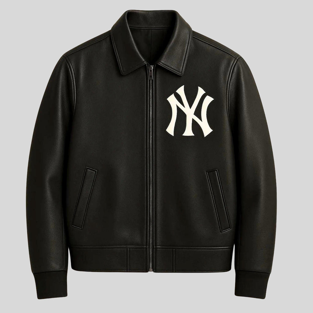 Black Yankees Leather Varsity Jacket | Vintage NY Embroidered Bomber