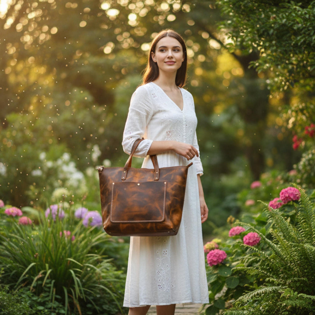 Personalized Full Grain Leather Tote for Women | Large Work & Laptop Shoulder Bag | Handmade Business Purse | Gift for Mom Girlfriend