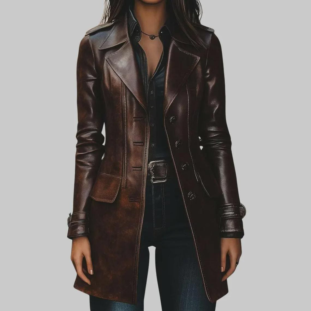 Women’s Handmade Vintage Brown Distressed Real Leather Long Coat | Classic Winter Jacket | Fall Fashion