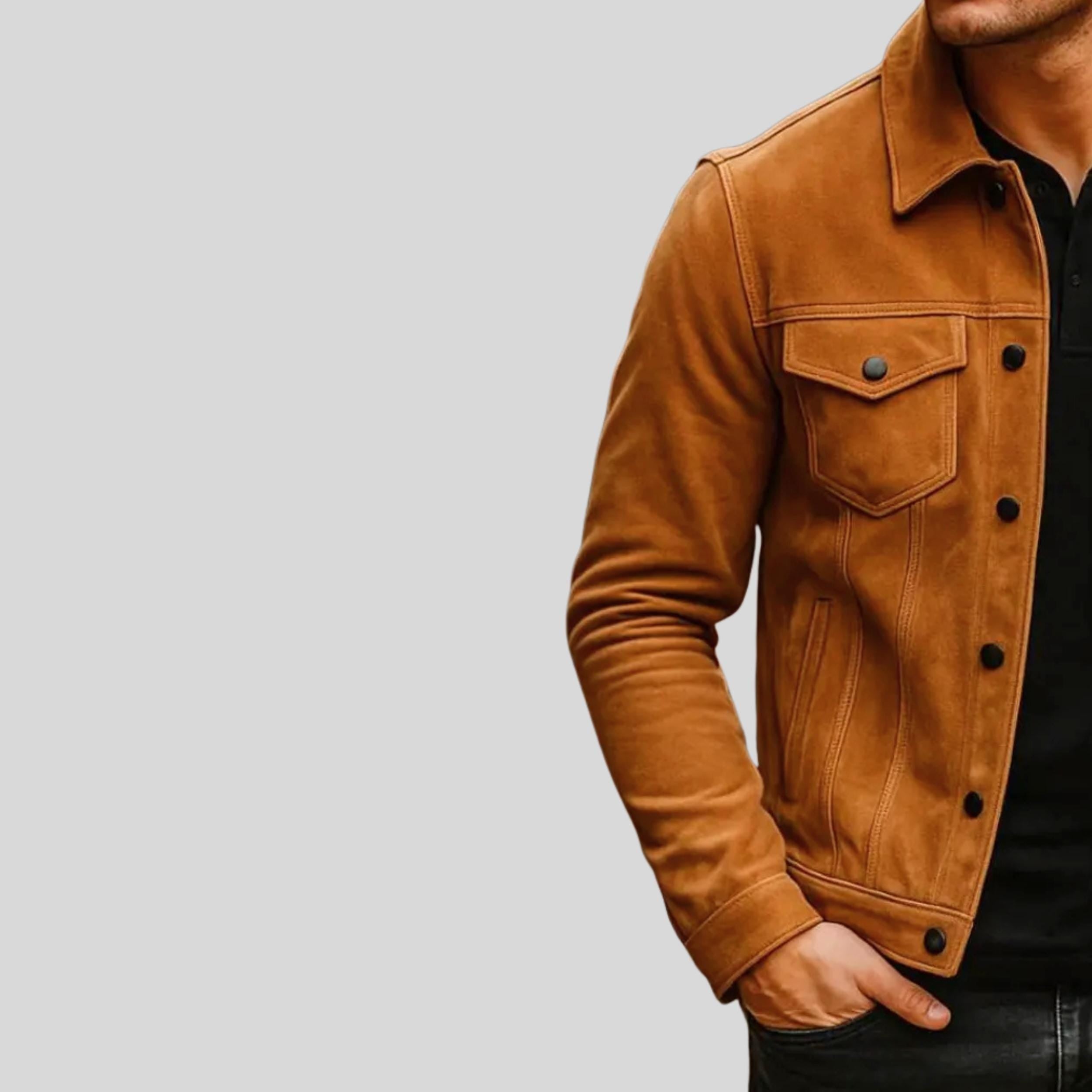 Handmade Tan Suede Trucker Jacket | Vintage Western Style Coat