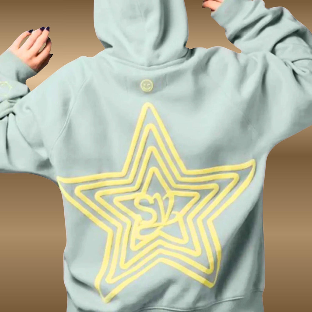 Embroidered 'Sincerely Yours' Hoodie | Gray & Light Blue Fleece Pullover | Oversized Unisex Cosplay Sweatshirt | Gift for Teen Girl