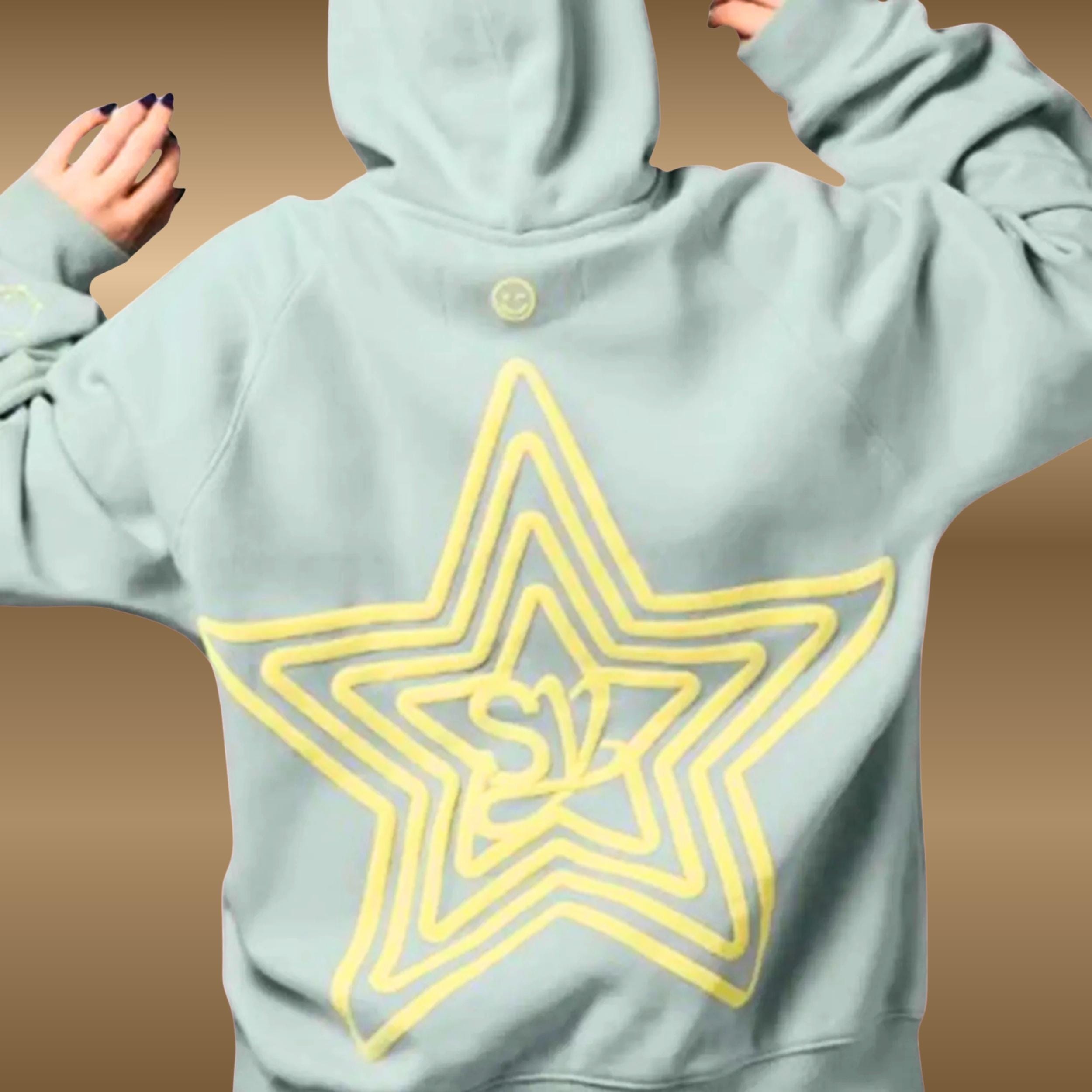 Embroidered 'Sincerely Yours' Hoodie | Gray & Light Blue Fleece Pullover | Oversized Unisex Cosplay Sweatshirt | Gift for Teen Girl