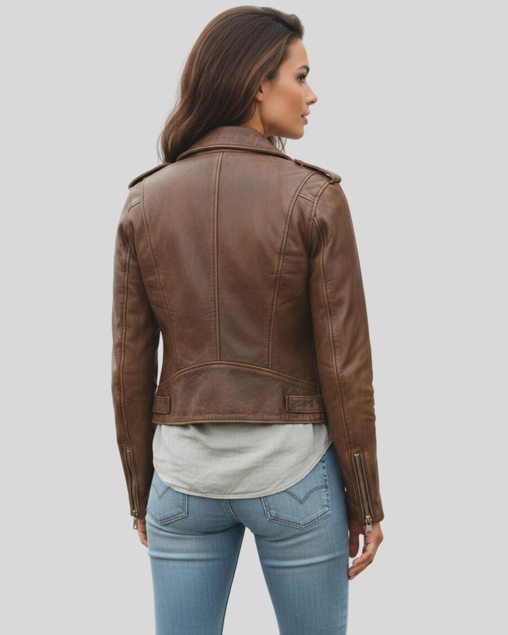 Women’s Brown Lambskin Leather Jacket | Vintage Distressed Biker Style | Handmade Real Leather Outerwear | Gift for her