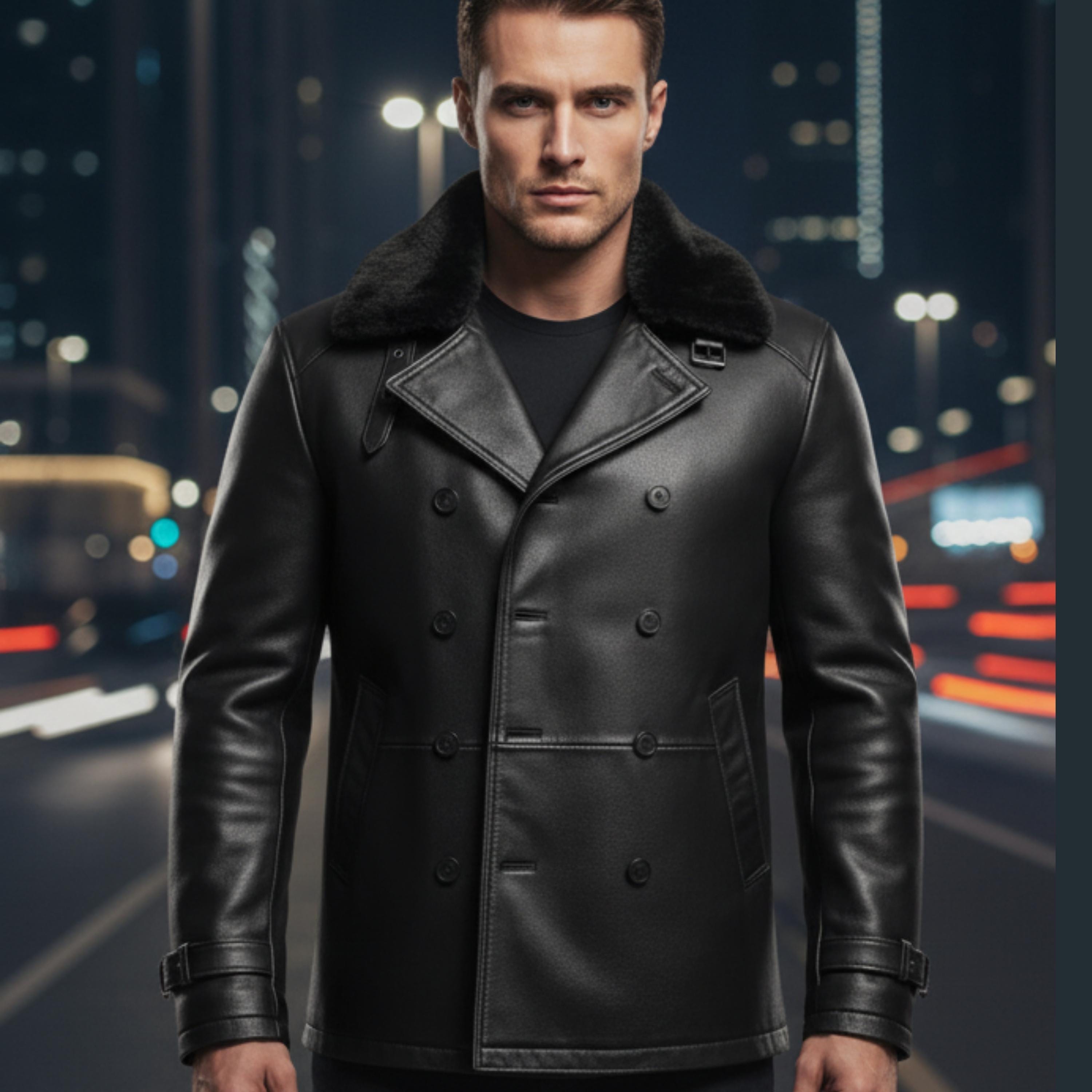 RE9 Leon S Kennedy Black Leather Trench Jacket with Fur Collar | Resident Evil Requiem Cosplay Leather Coat