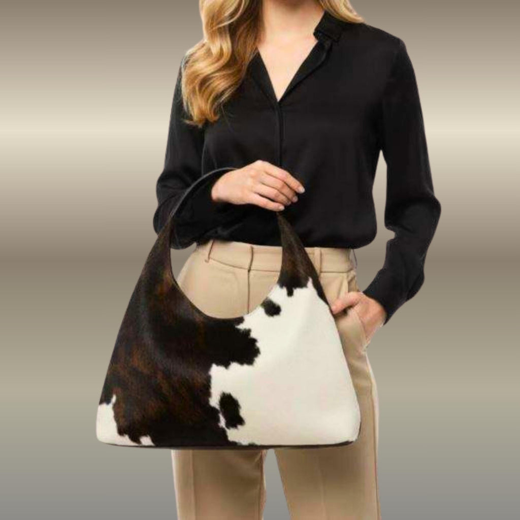 Cow Print Leather Hobo Bag for Women | Cowhide Shoulder Bag | Western Slouchy Tote | Large Everyday Handbag | Gift for Her