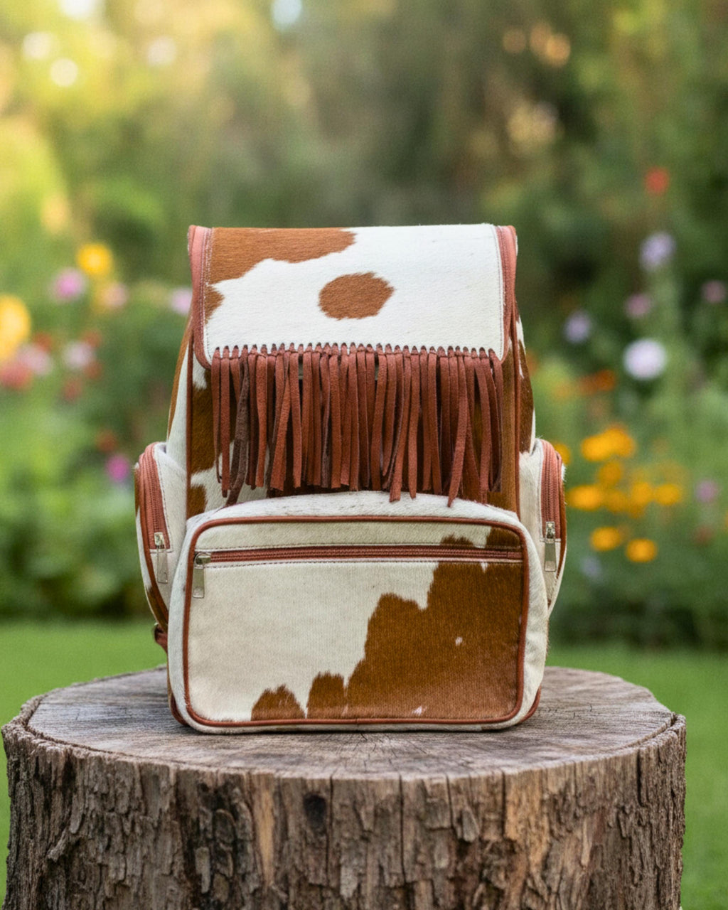 Handcrafted Cowhide Hair-On Leather Backpack with Fringe | Western Travel Bag | Gift for Dad