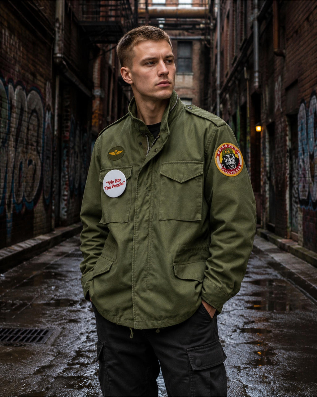 Handmade Green Cotton M65 Military Field Jacket | Taxi Driver Style Coat | Lightweight Military Jacket with Gorilla Logo