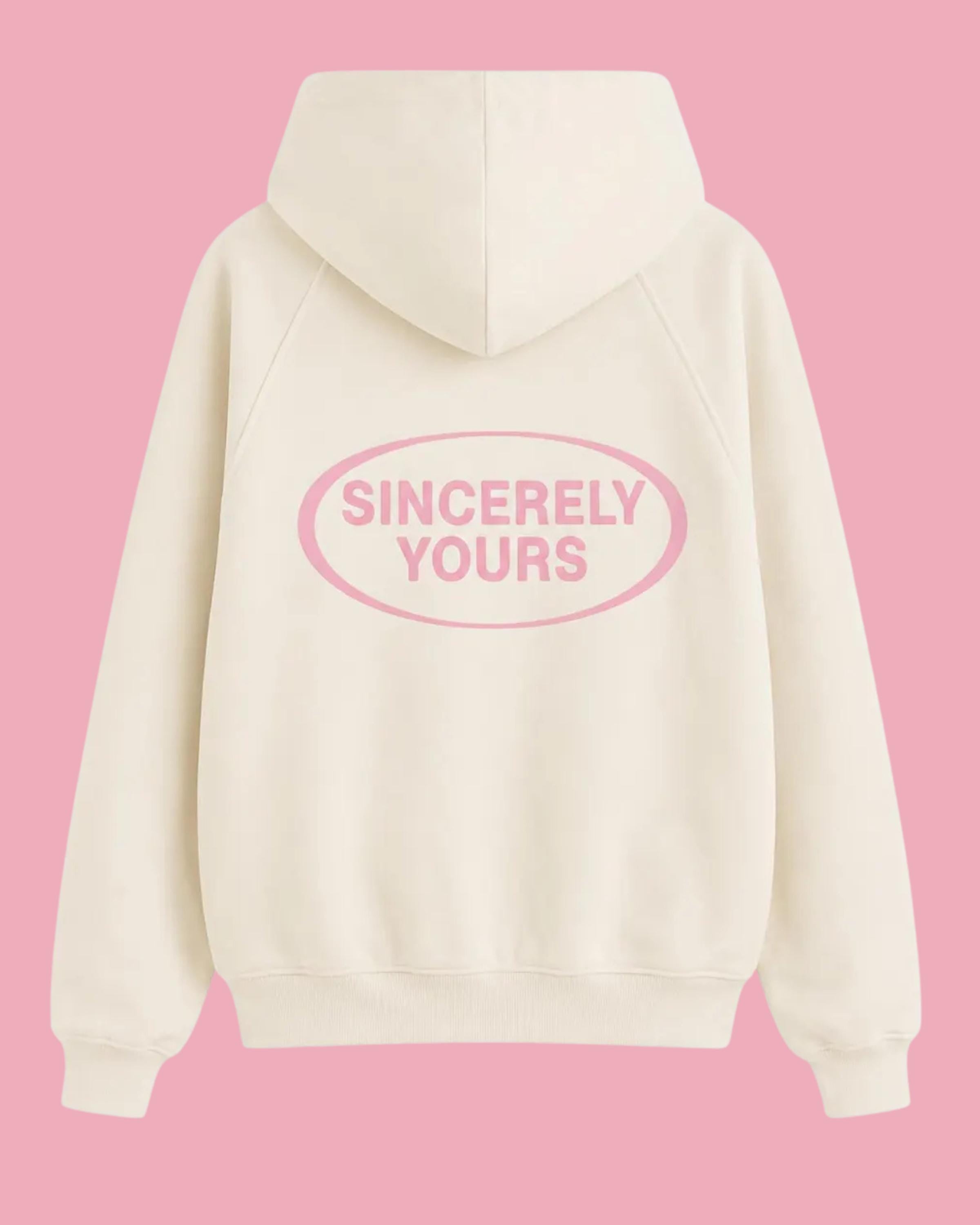 Embroidered Salish Matter Sincerely Yours Cream Hoodie | Sweet Life SY Oversized Fleece Pullover with Hidden Gloss Pocket