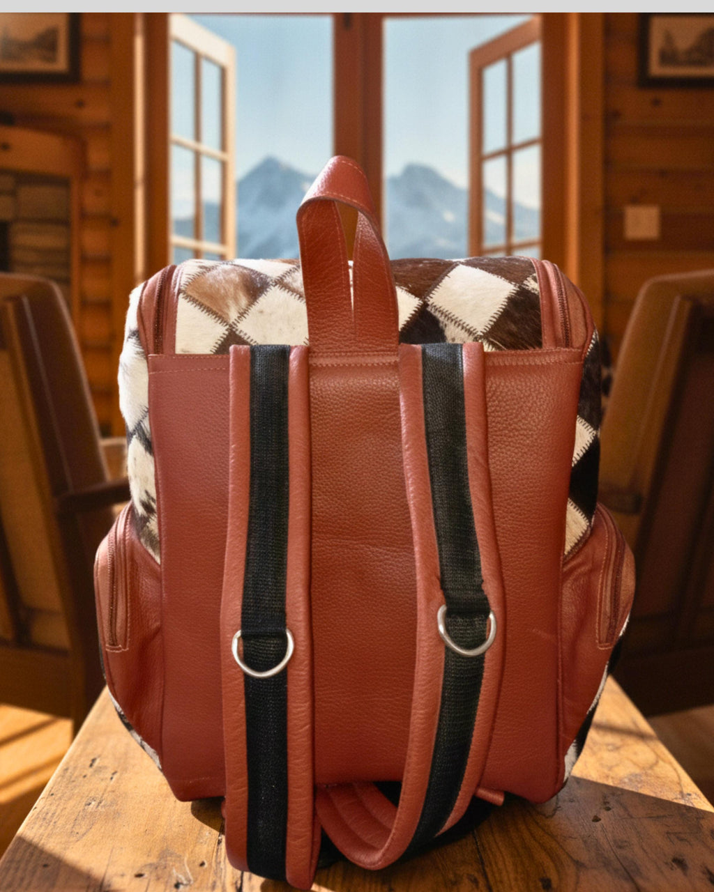 Handmade Cowhide Hair-On Backpack | Natural Multi Color Patchwork Leather Rucksack | Western Travel Bag