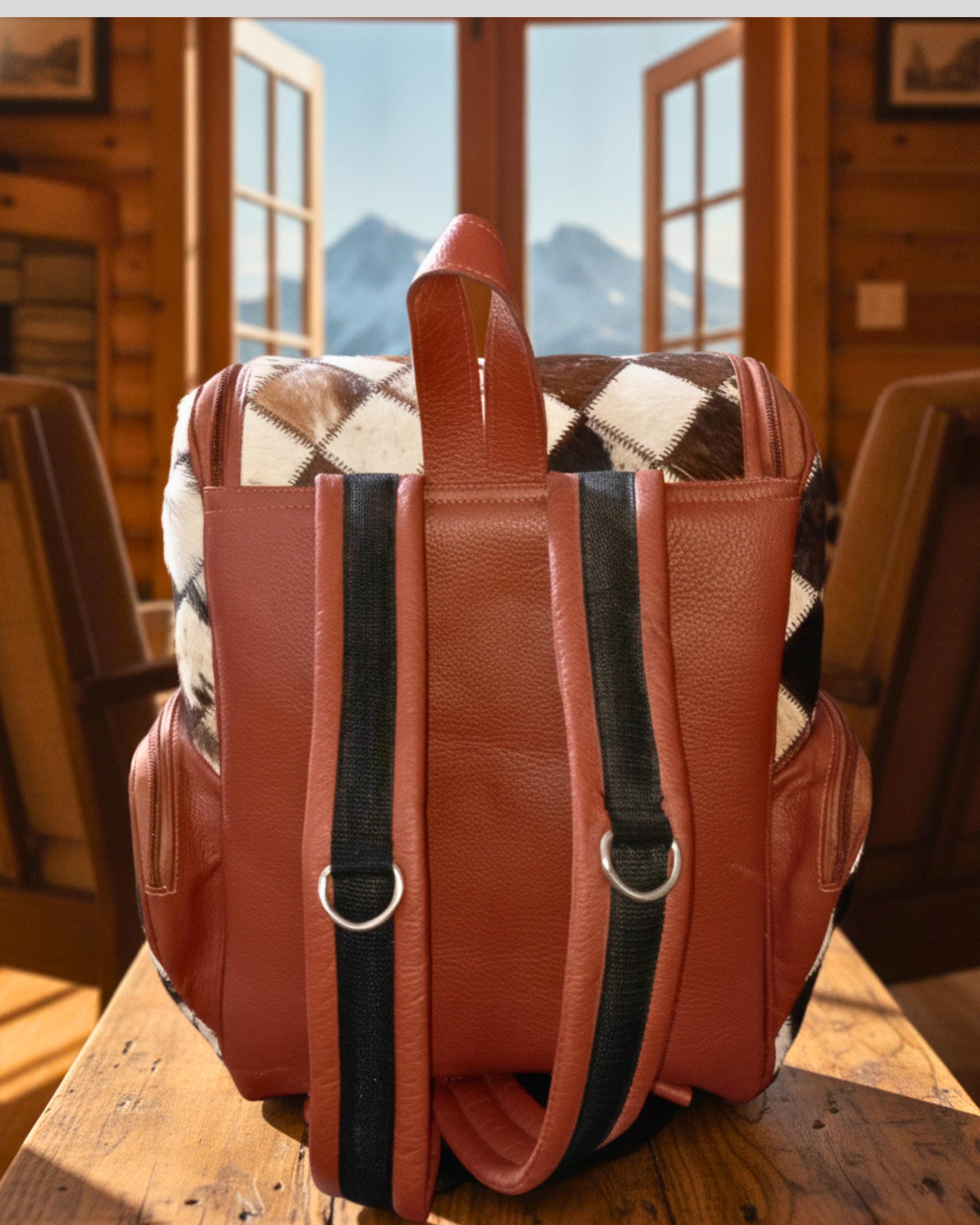 Handmade Cowhide Hair-On Backpack | Natural Multi Color Patchwork Leather Rucksack | Western Travel Bag