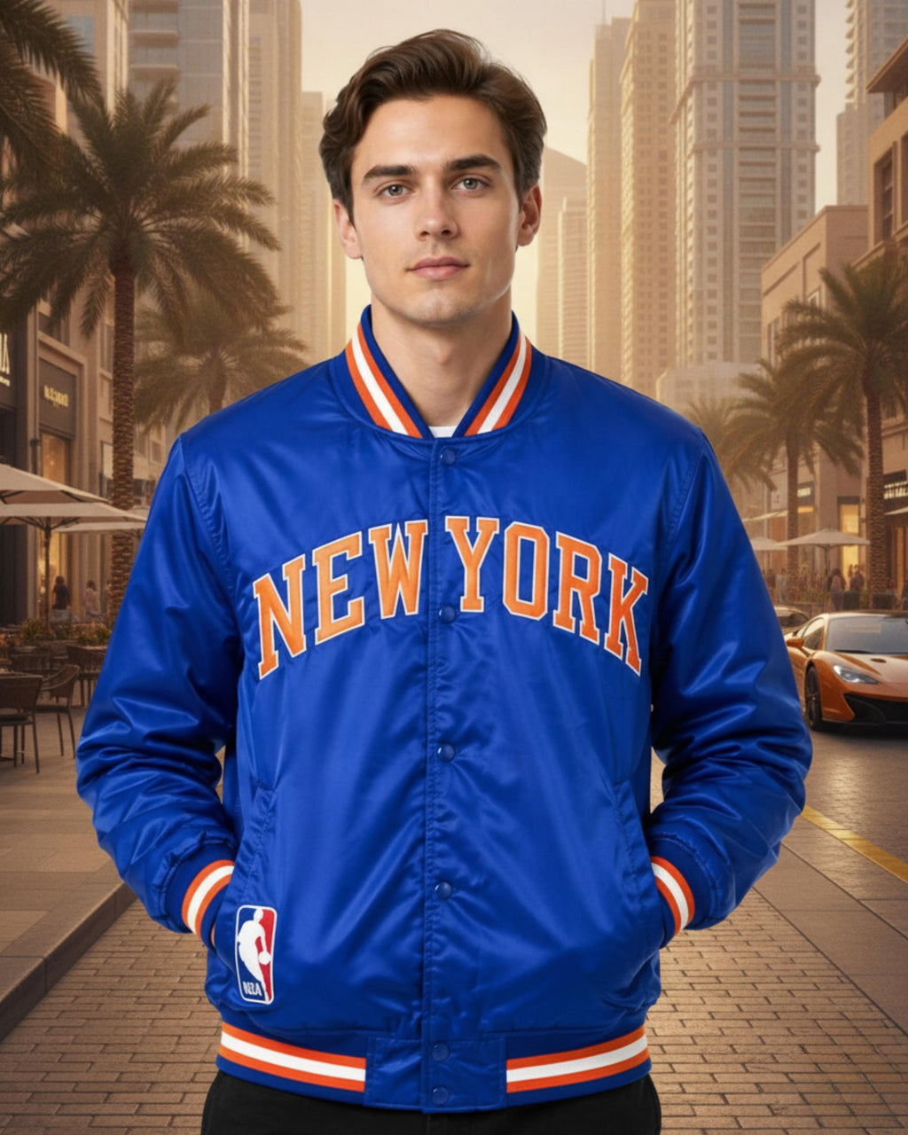 New York Satin Varsity Bomber Jacket | Retro Basketball Letterman Jacket | Vintage Streetwear Coat