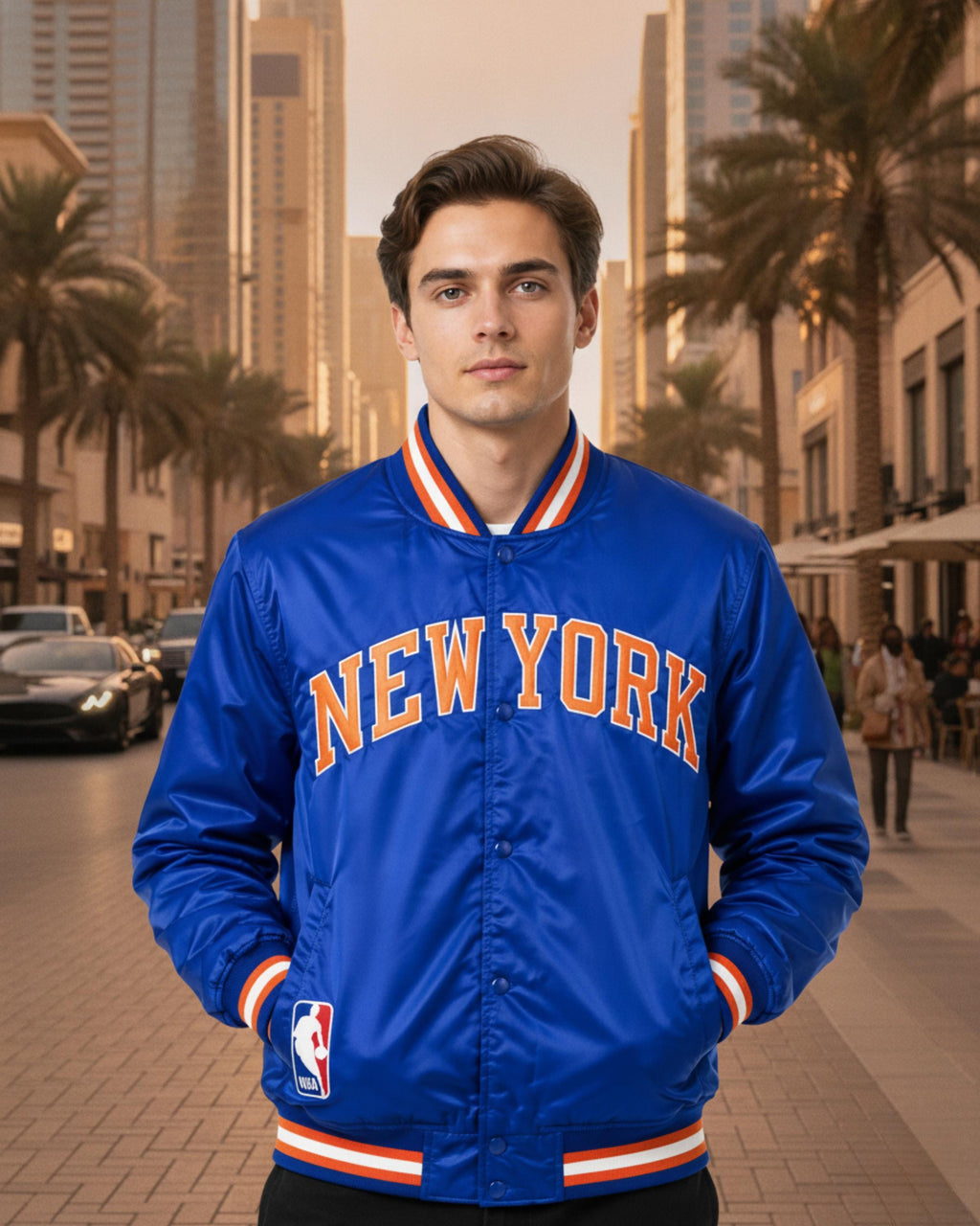 New York Satin Varsity Bomber Jacket | Retro Basketball Letterman Jacket | Vintage Streetwear Coat