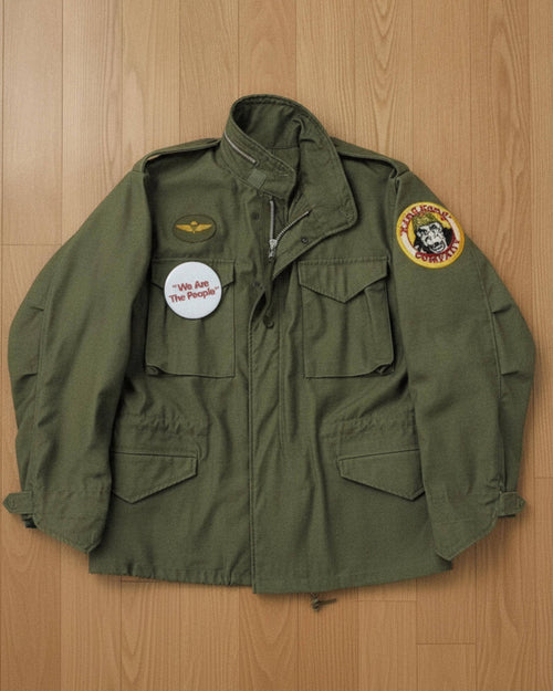 Handmade Green Cotton M65 Military Field Jacket | Taxi Driver Style Coat | Lightweight Military Jacket with Gorilla Logo