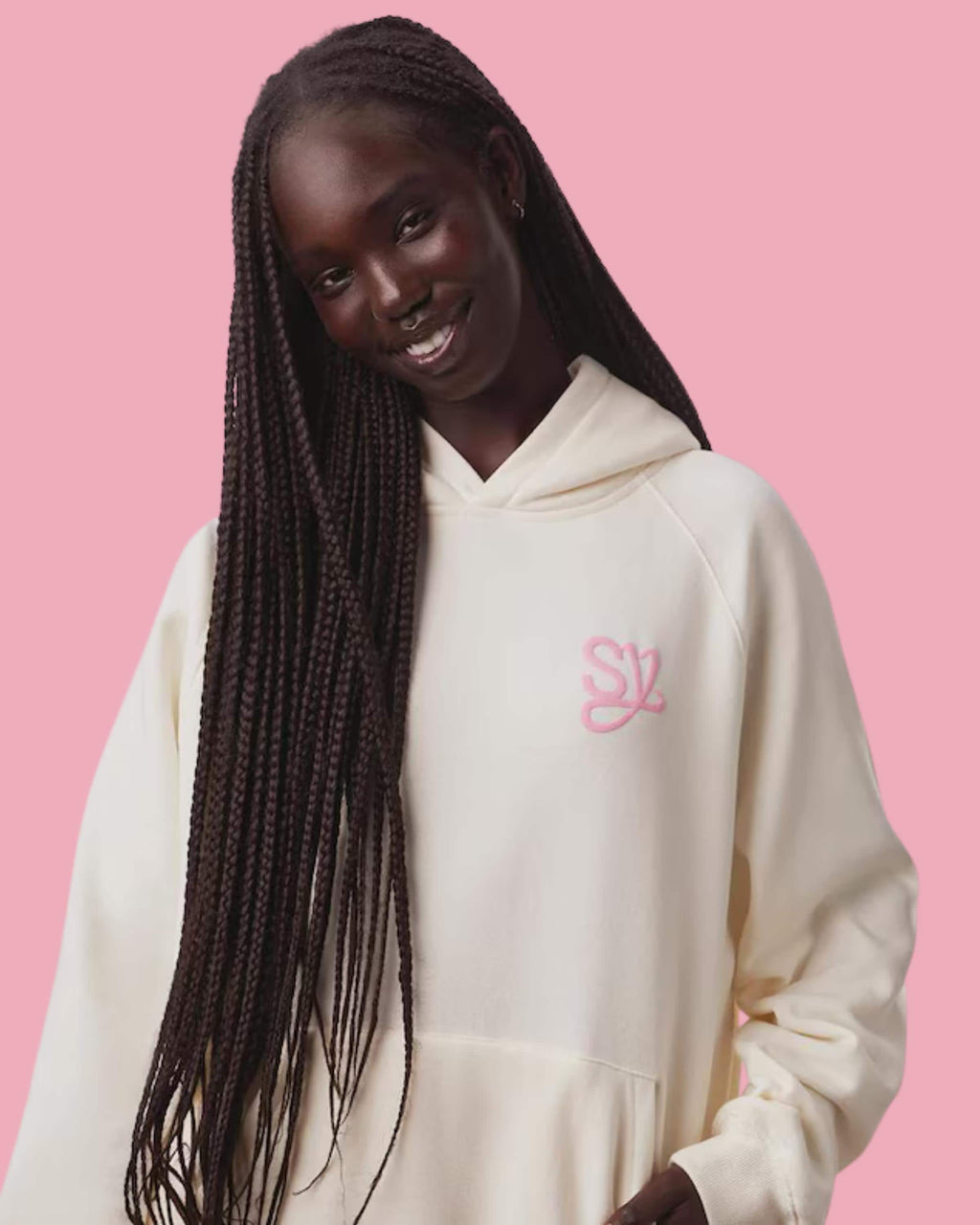 Embroidered Salish Matter Sincerely Yours Cream Hoodie | Sweet Life SY Oversized Fleece Pullover with Hidden Gloss Pocket