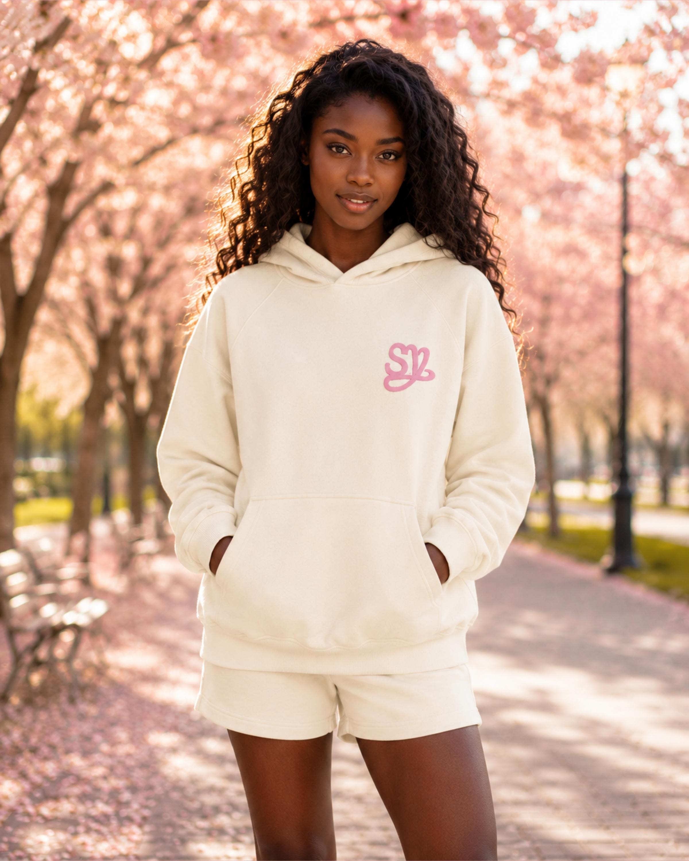 Embroidered Salish Matter Sincerely Yours Cream Hoodie | Sweet Life SY Oversized Fleece Pullover with Hidden Gloss Pocket