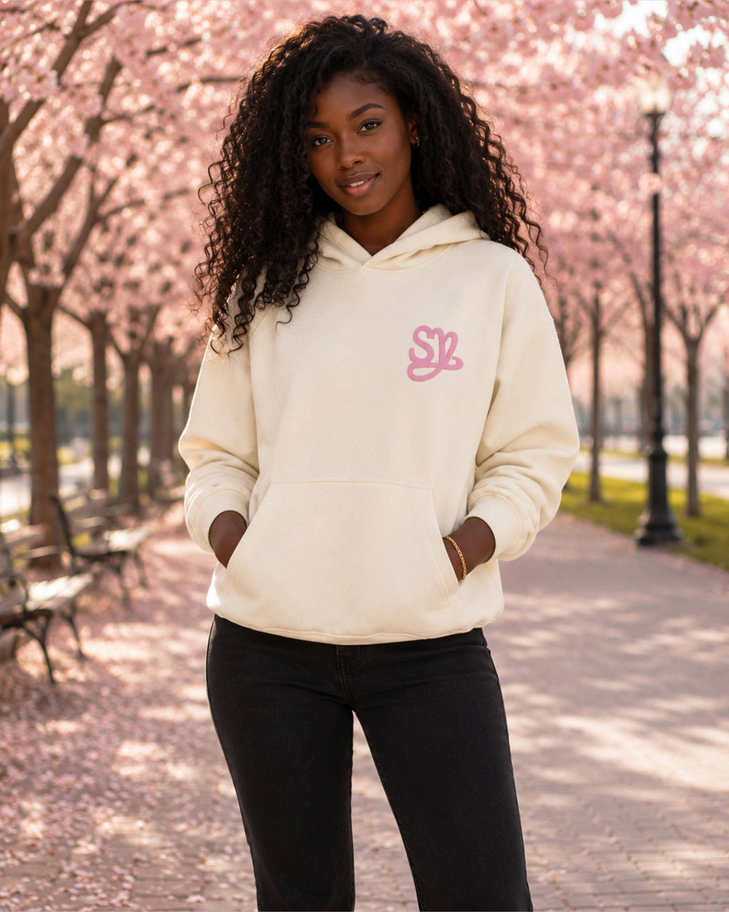 Embroidered Salish Matter Sincerely Yours Cream Hoodie | Sweet Life SY Oversized Fleece Pullover with Hidden Gloss Pocket