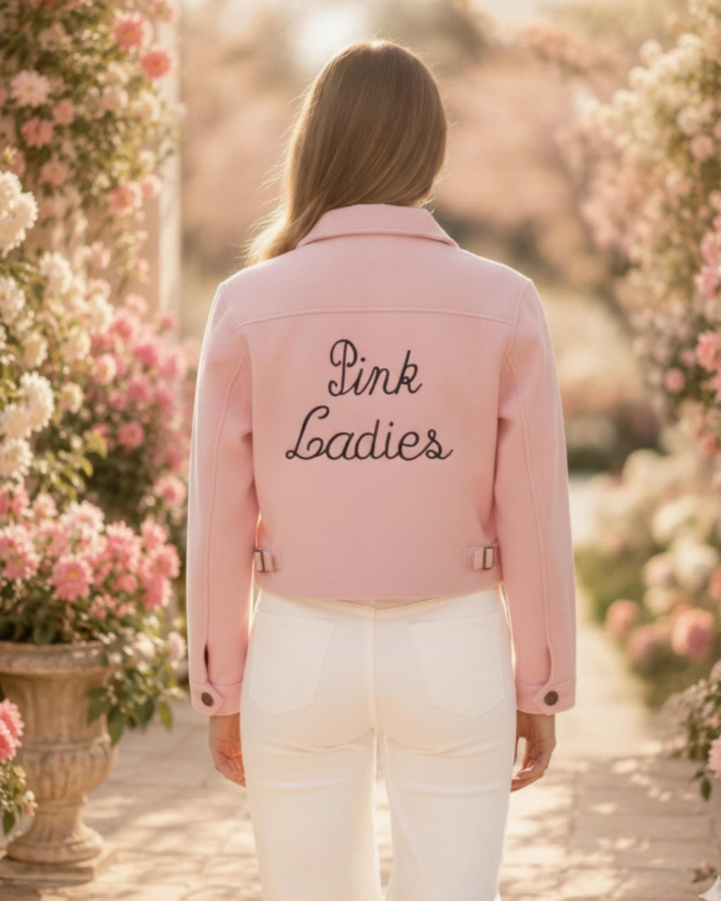 Embroidered Pink Ladies Cotton Jacket | Handmade Retro 50s Jacket | Grease Inspired Women's Costume | Personalized Gift