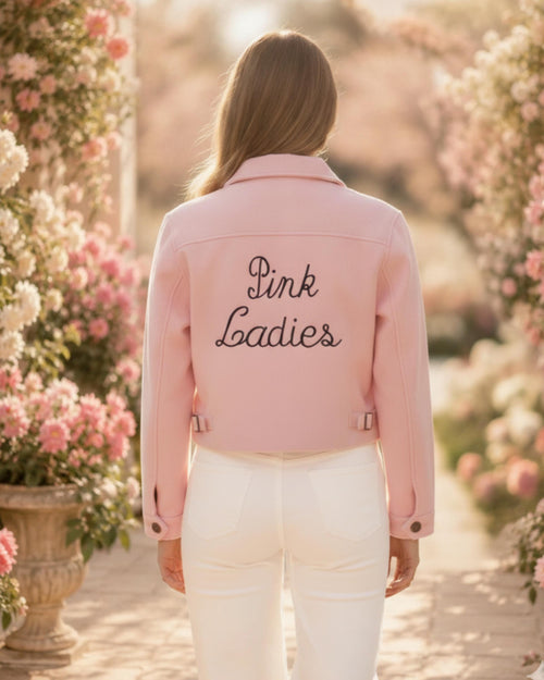 Embroidered Pink Ladies Cotton Jacket | Handmade Retro 50s Jacket | Grease Inspired Women's Costume | Personalized Gift