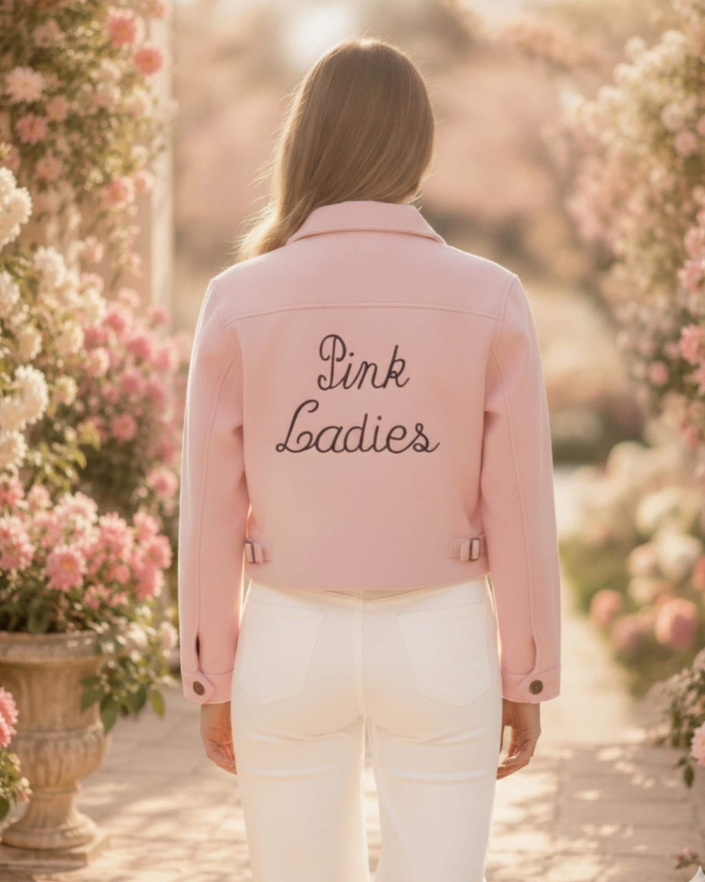Embroidered Pink Ladies Cotton Jacket | Handmade Retro 50s Jacket | Grease Inspired Women's Costume | Personalized Gift